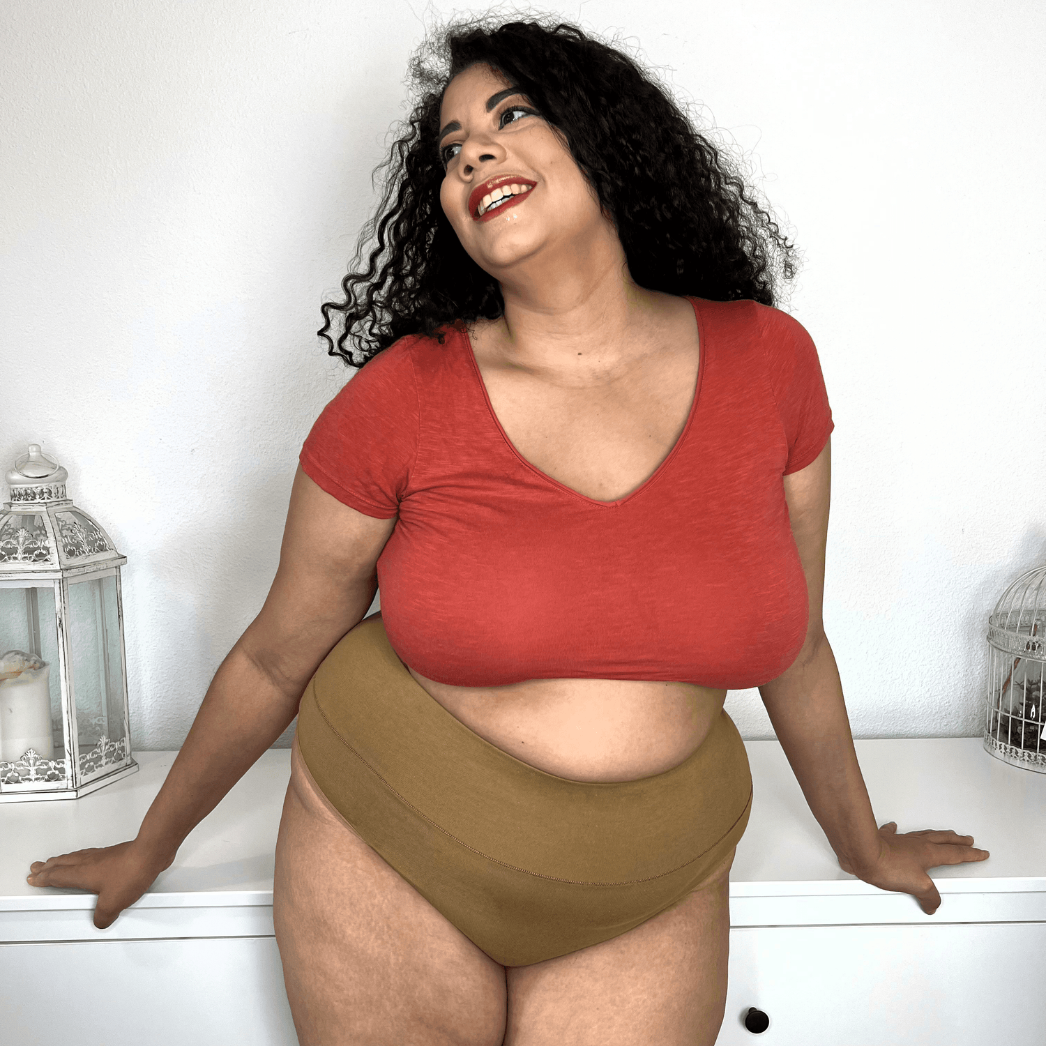 Organic Cotton Cheeky High Leg Knickers - Caramel