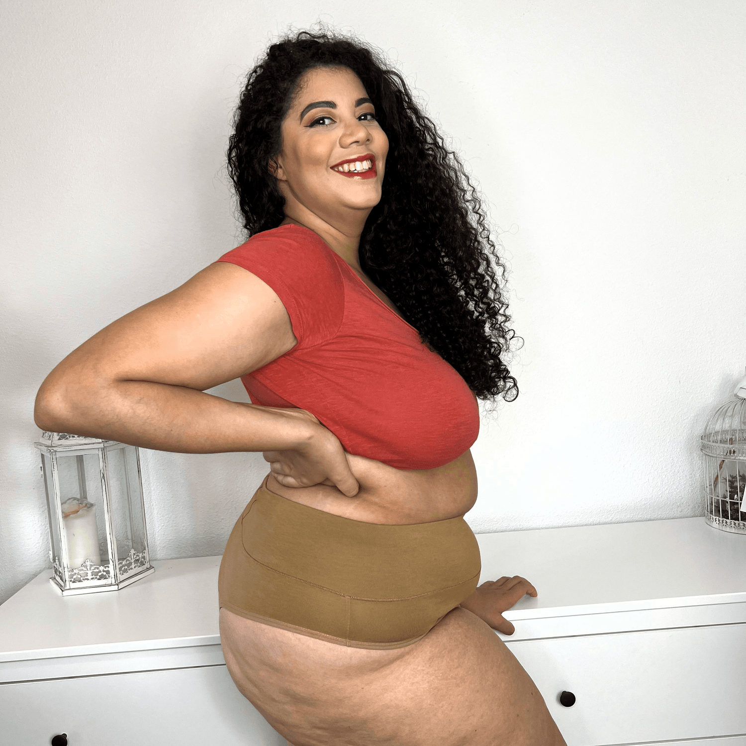 Organic Cotton Cheeky High Leg Knickers - Caramel