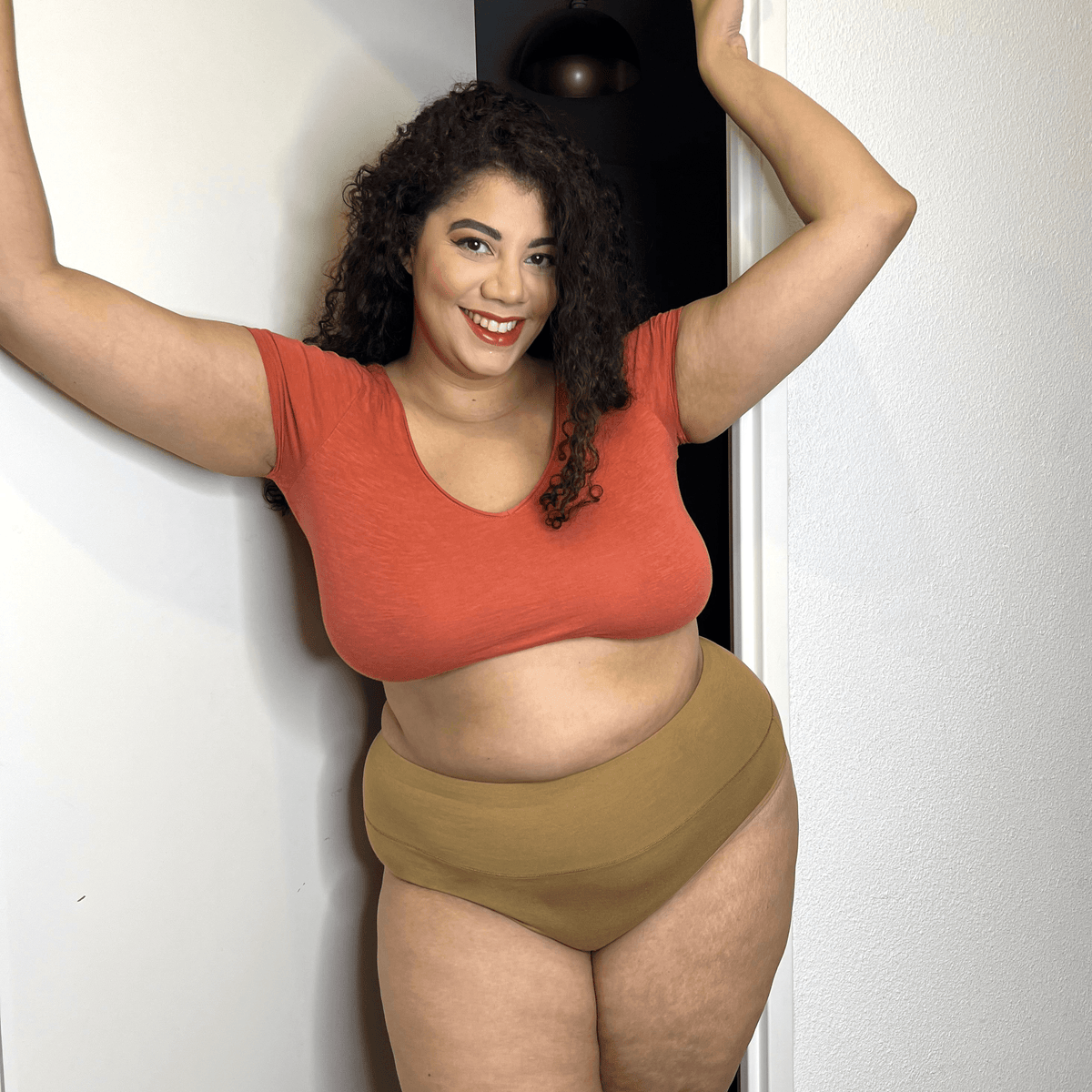 Organic Cotton Cheeky High Leg Knickers - Caramel