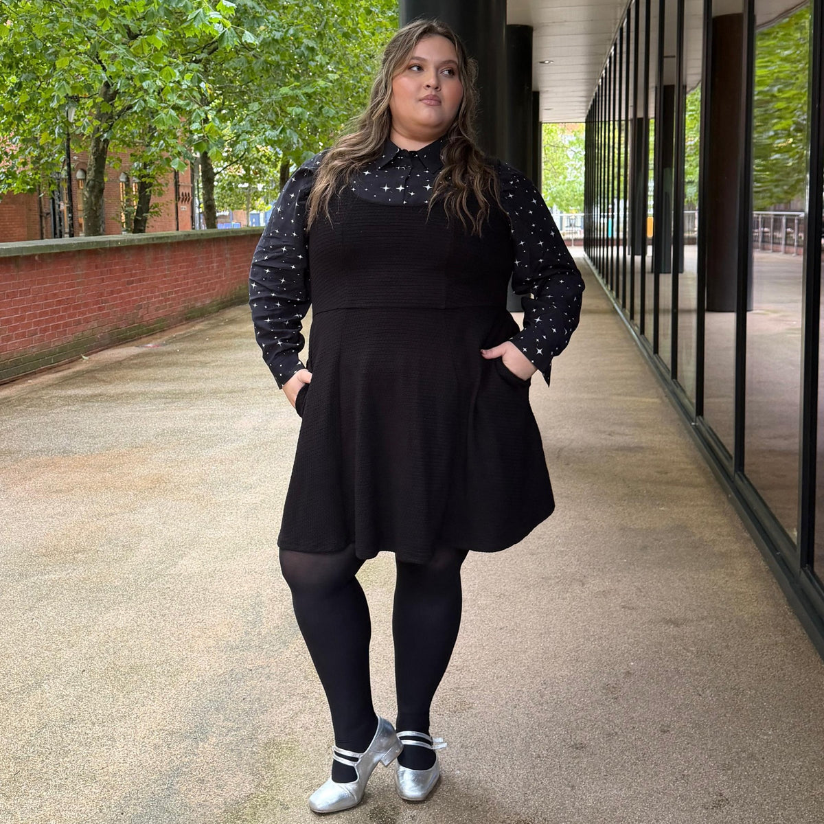 Archean Tailored Skater Dress - Black