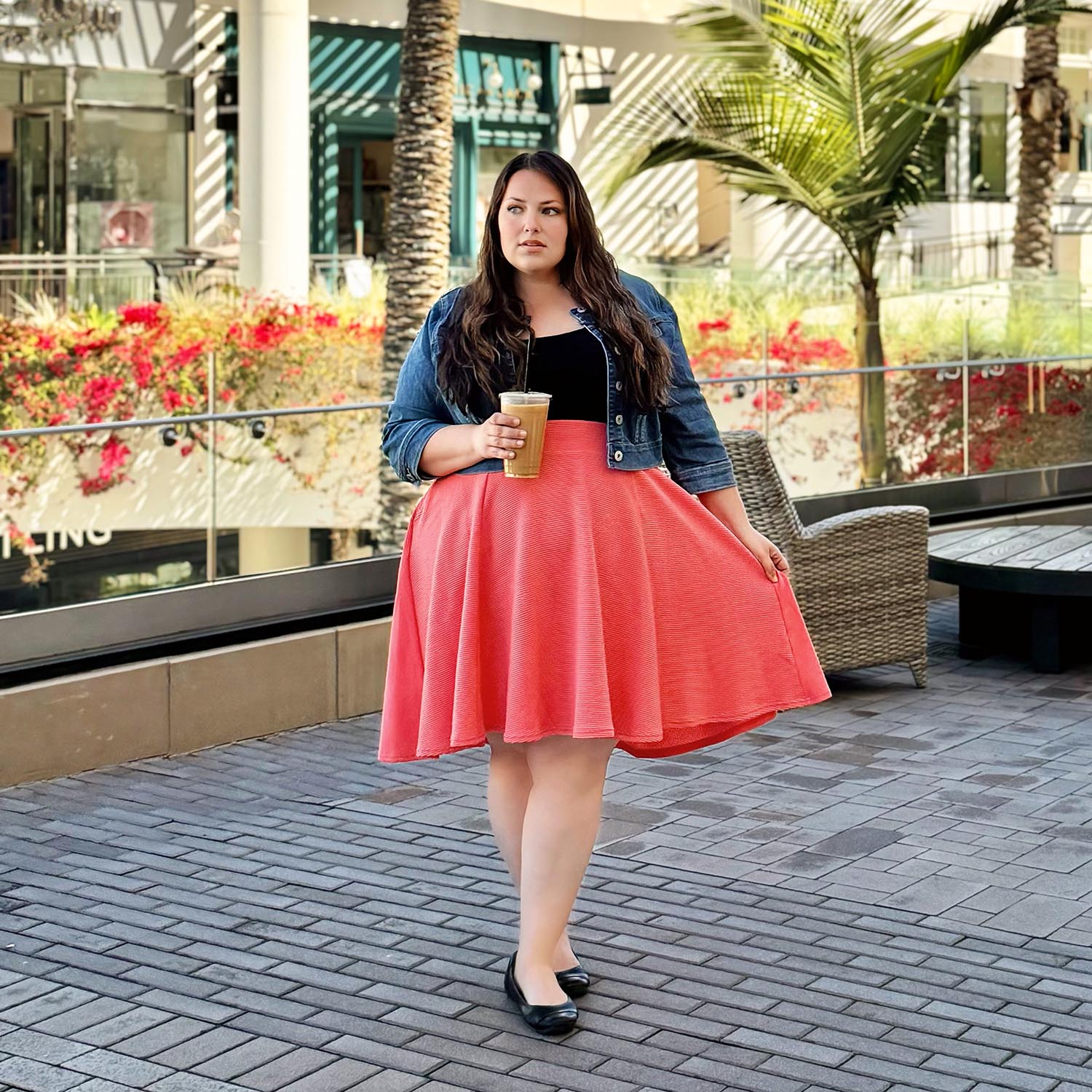 Red Coral Skater Skirt Outfit Red Skirt Winter Outfit Shop