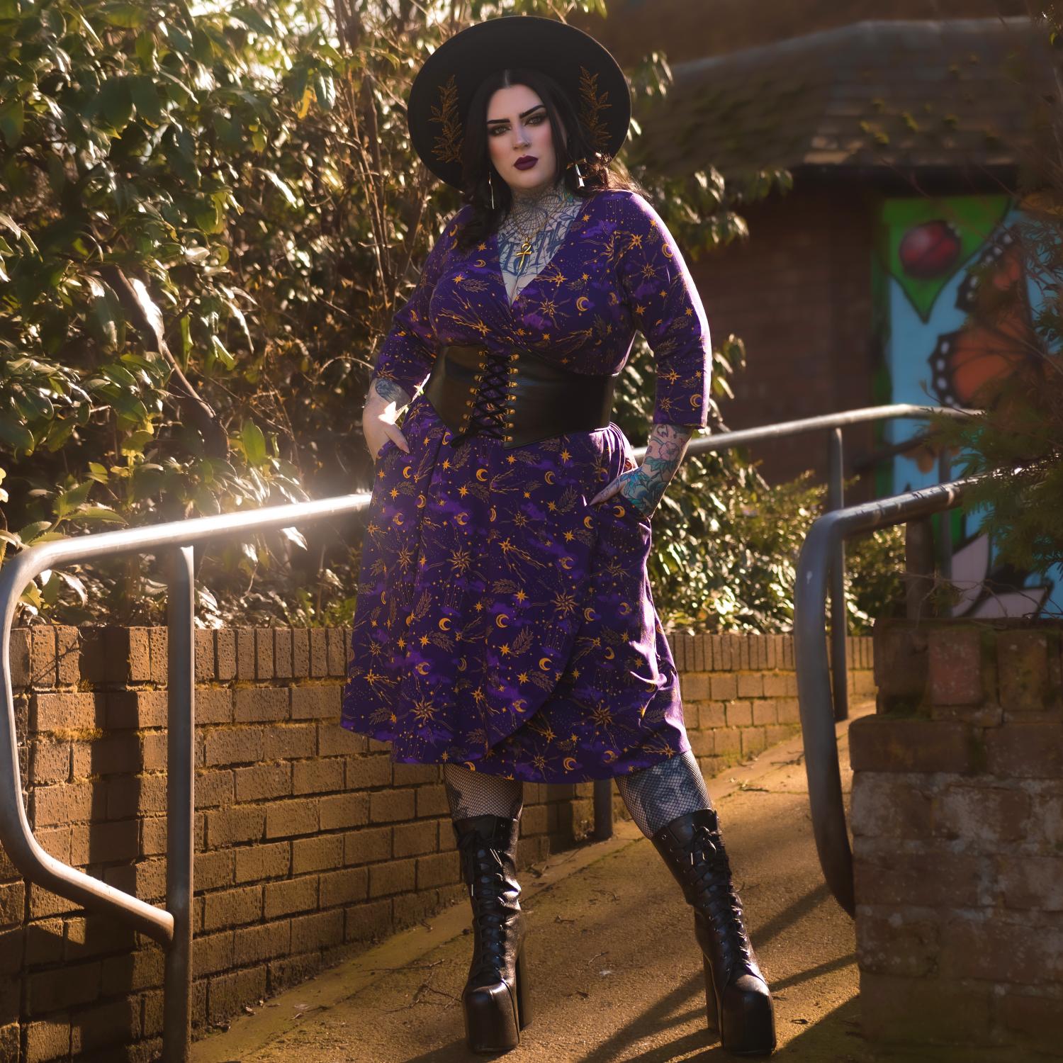Celestial Wrap Dress Purple & Gold | Women Fashion