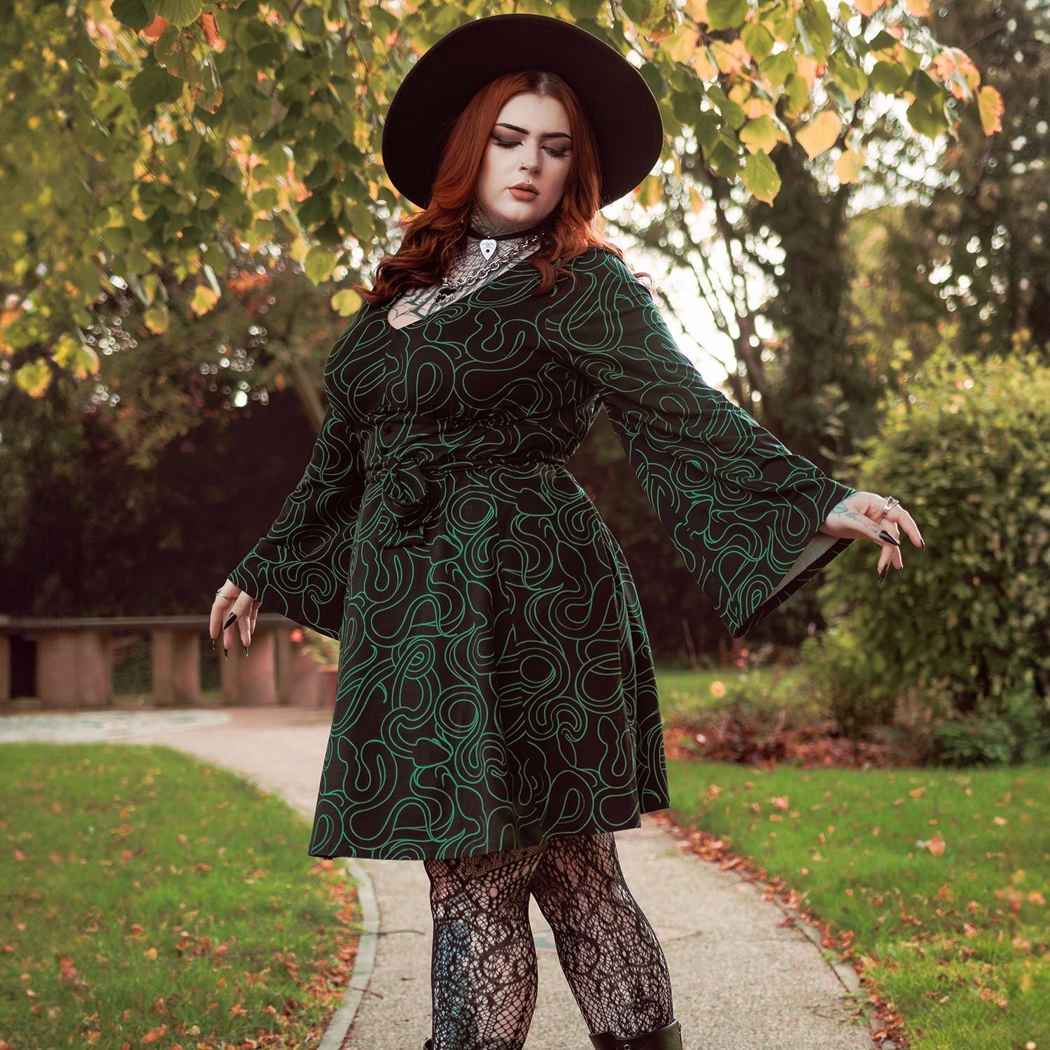 Corra Bell Sleeve Mini Dress | Green Snake Print Dress with Pockets Snag Corra Bell Sleeve Mini Dress | Green Snake Print Dress with Pockets Snag