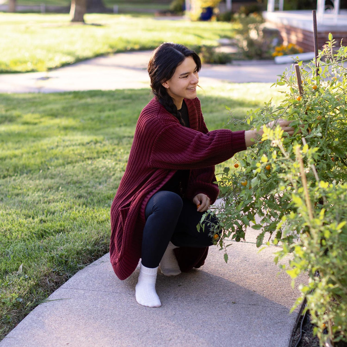 Chunky Knit Cotton Cardigan - Burgundy