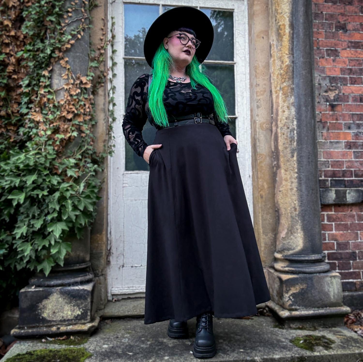 Black Jersey Maxi Skirt Long A-Line Skirt with Pockets – Snag