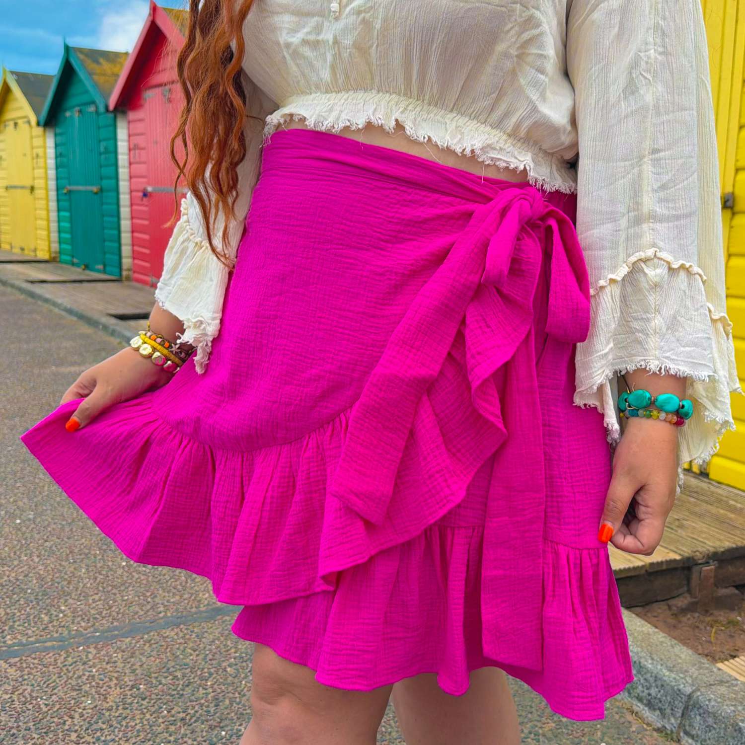 Mary Cotton Gauze Wrap Skirt - Peony