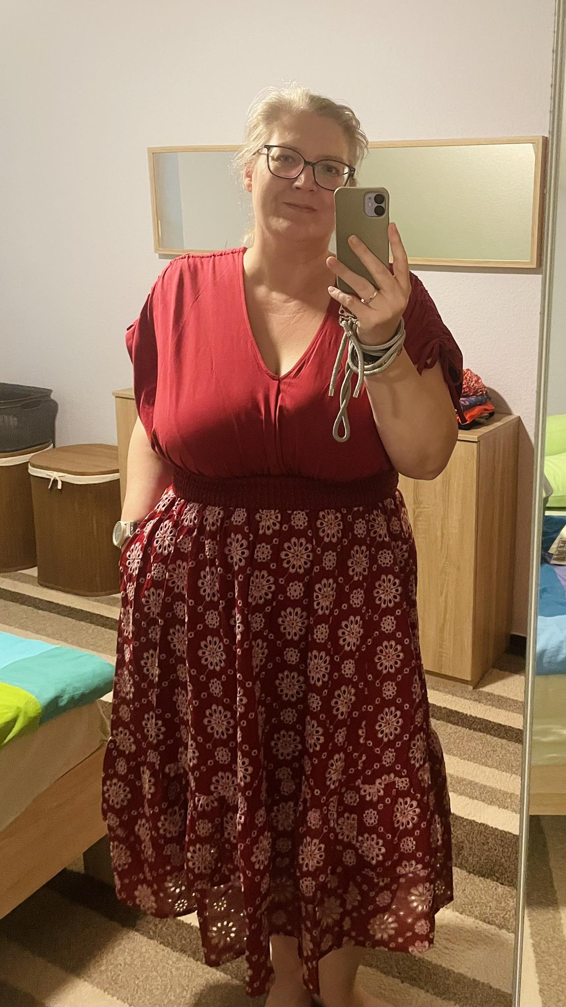 Broderie Anglaise Midi Dress - Blood Red