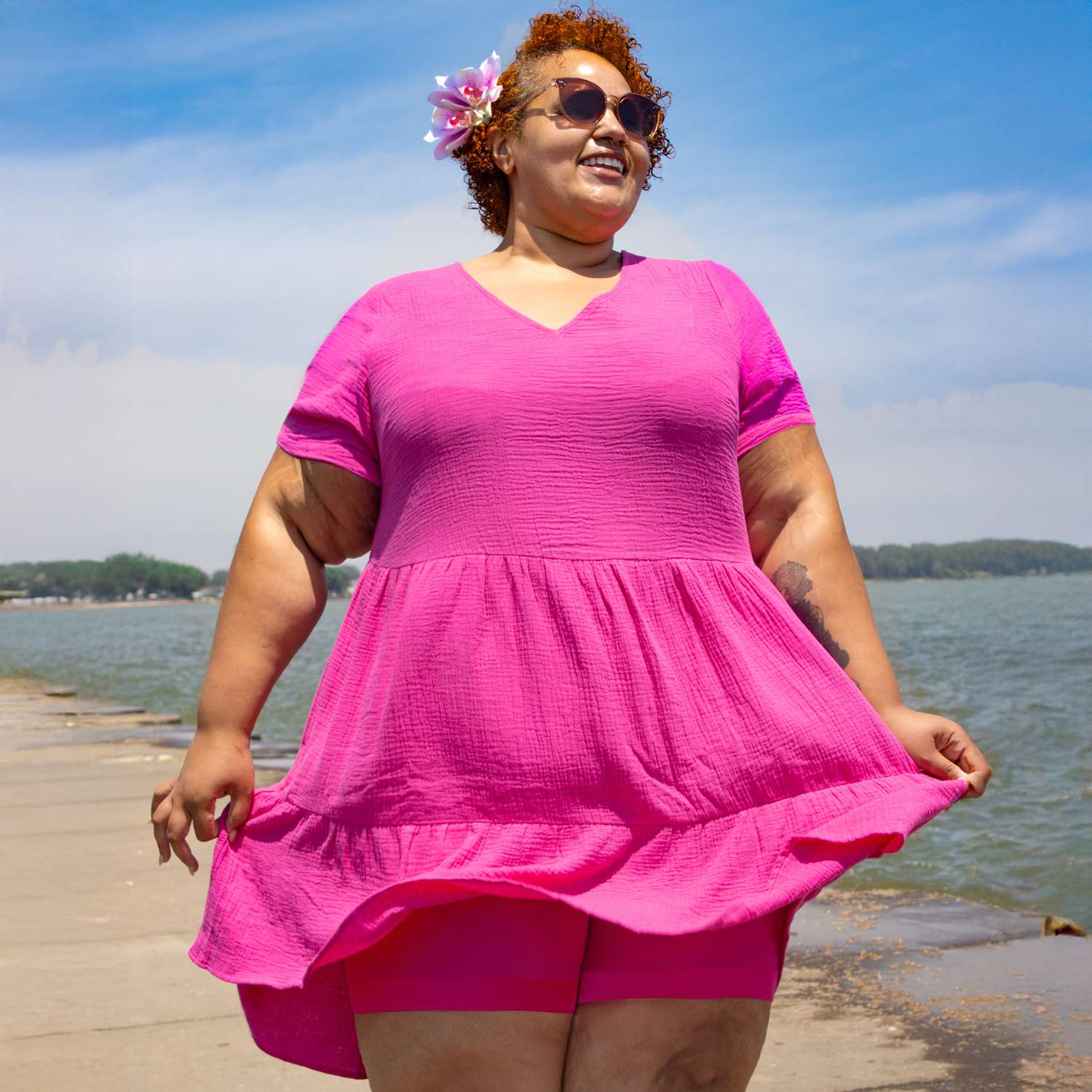 Amrita Cotton Gauze Mini Dress - Peony
