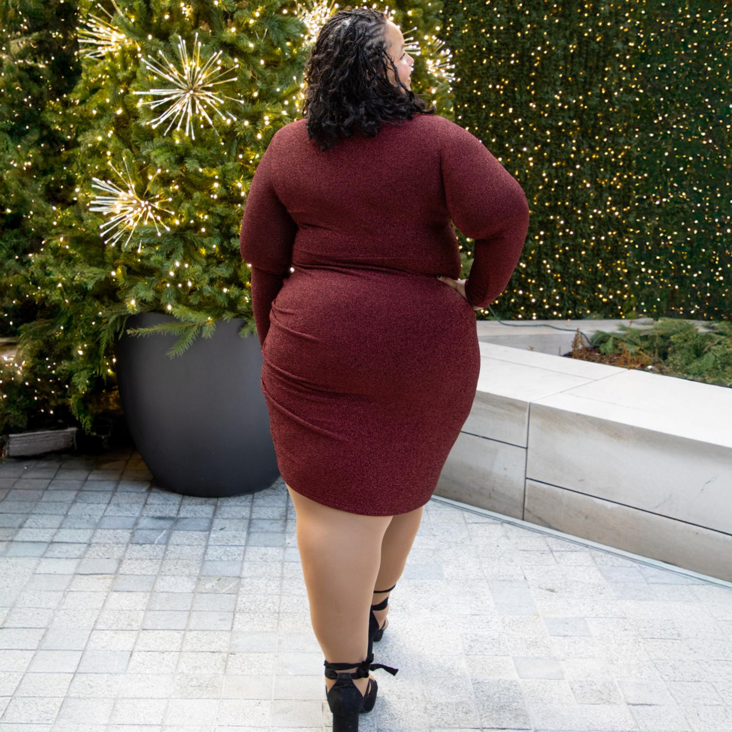 Lurex Long Sleeve Dress - Bordeaux