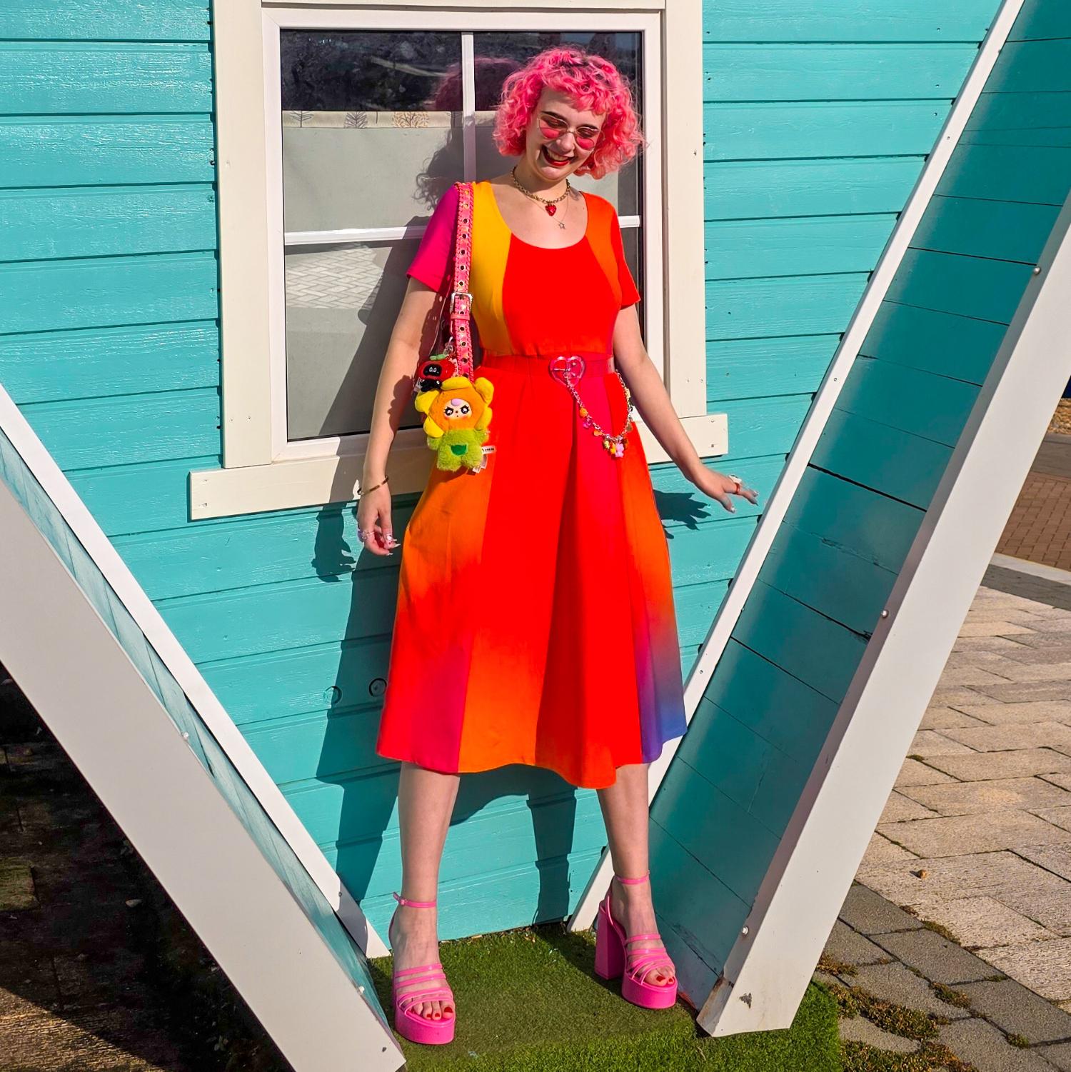 Vanessa Midi A-Line Dress - Rainbow