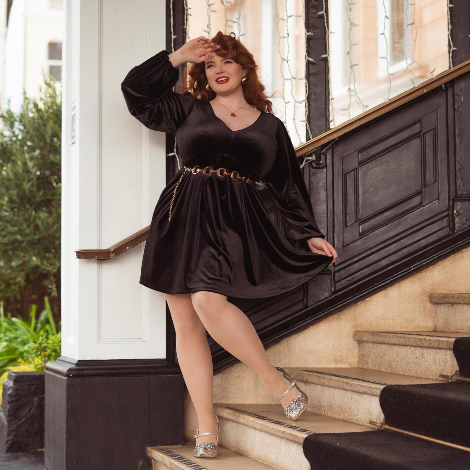 Velvet Baby Doll Dress - Black