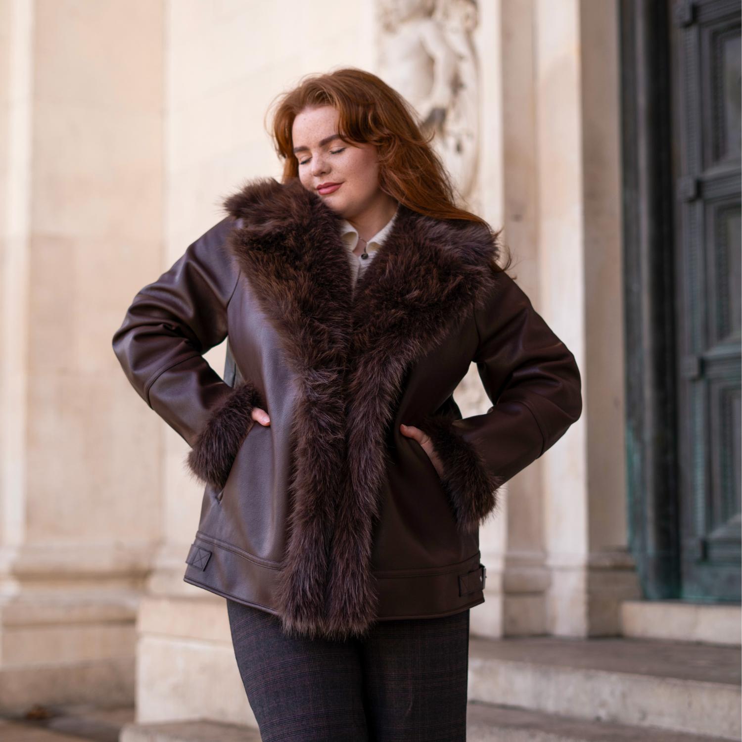 Brown Faux Fur Aviator Longline Jacket - Ethical & Inclusive Snag