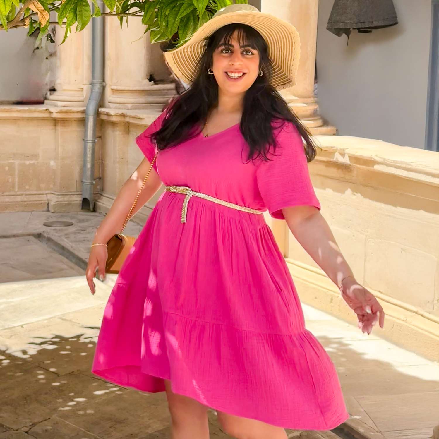Amrita Cotton Gauze Mini Dress - Peony