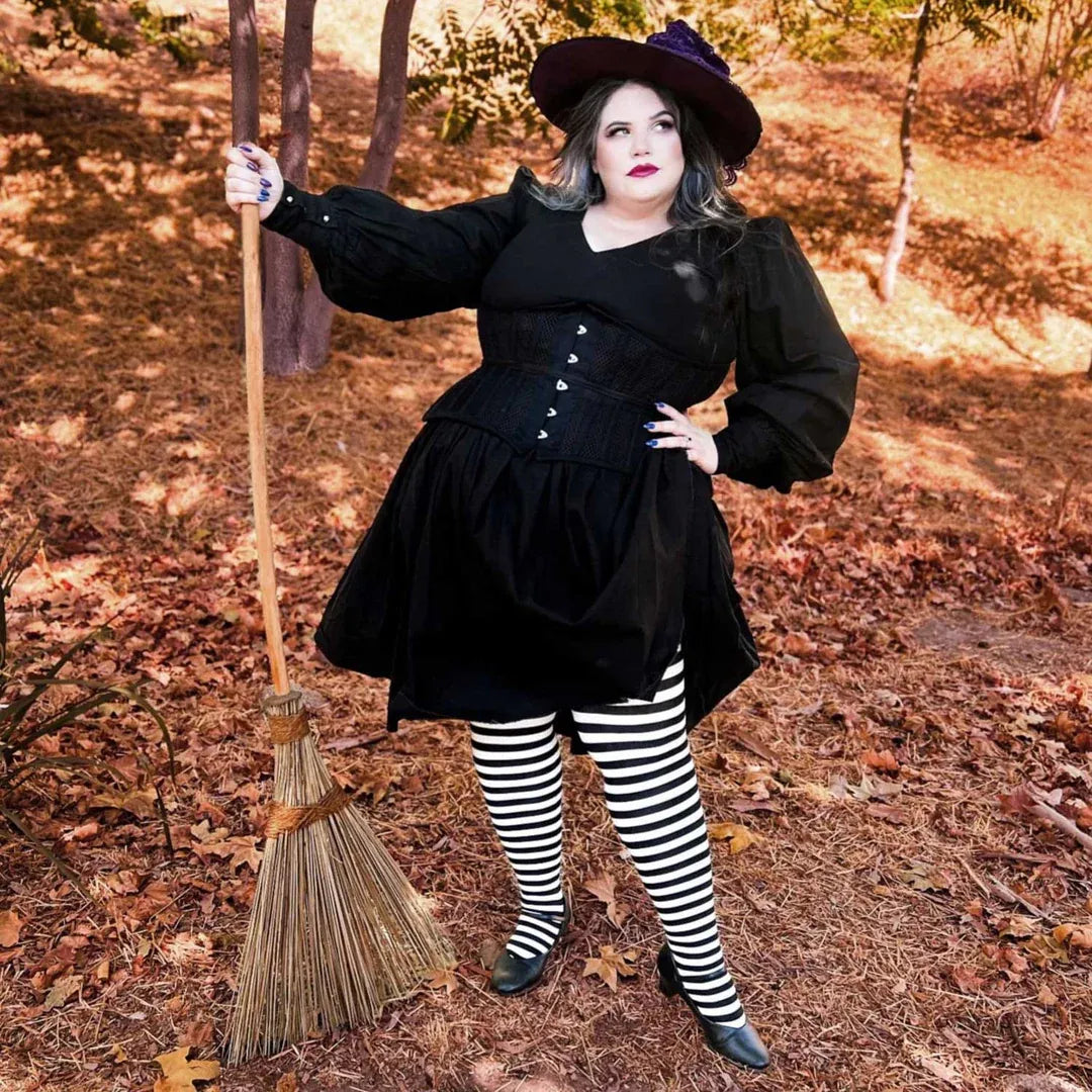 80 Denier Black & White Striped Tights - Witch