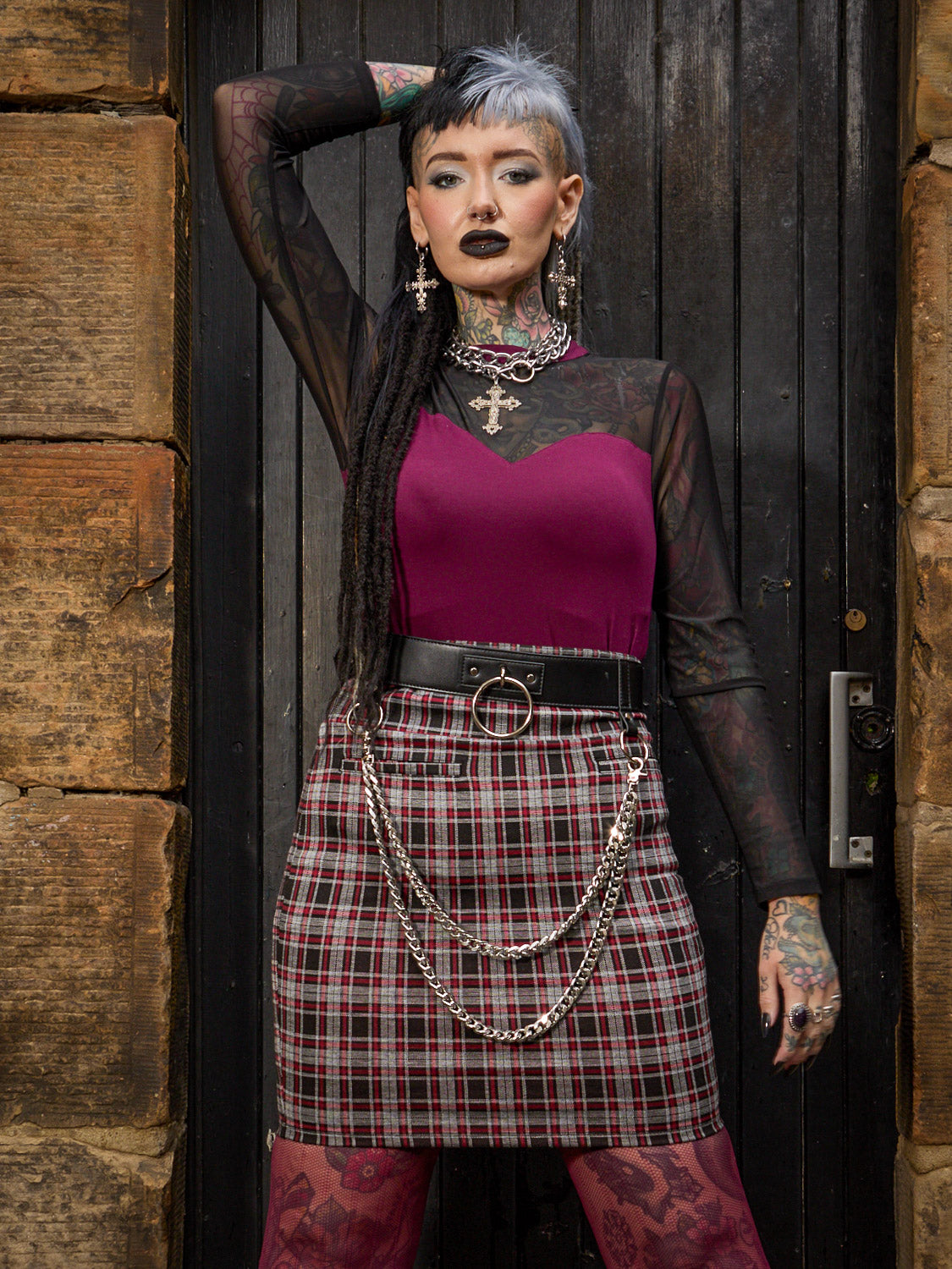 Red Plaid Mini Skirt in Bonnie Check Snag