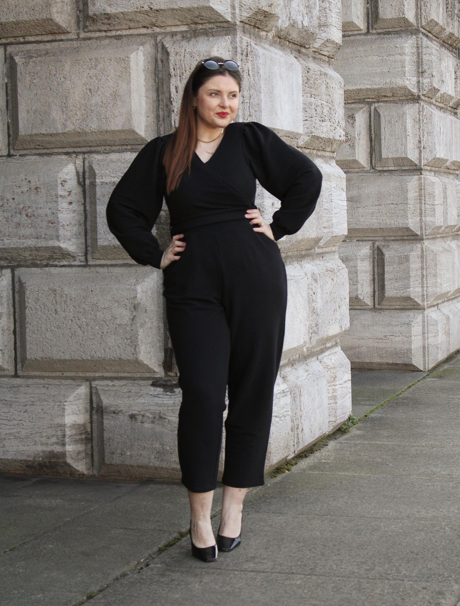 Ottoman Long Sleeve Wrap Jumpsuit Black Tights Clothes In
