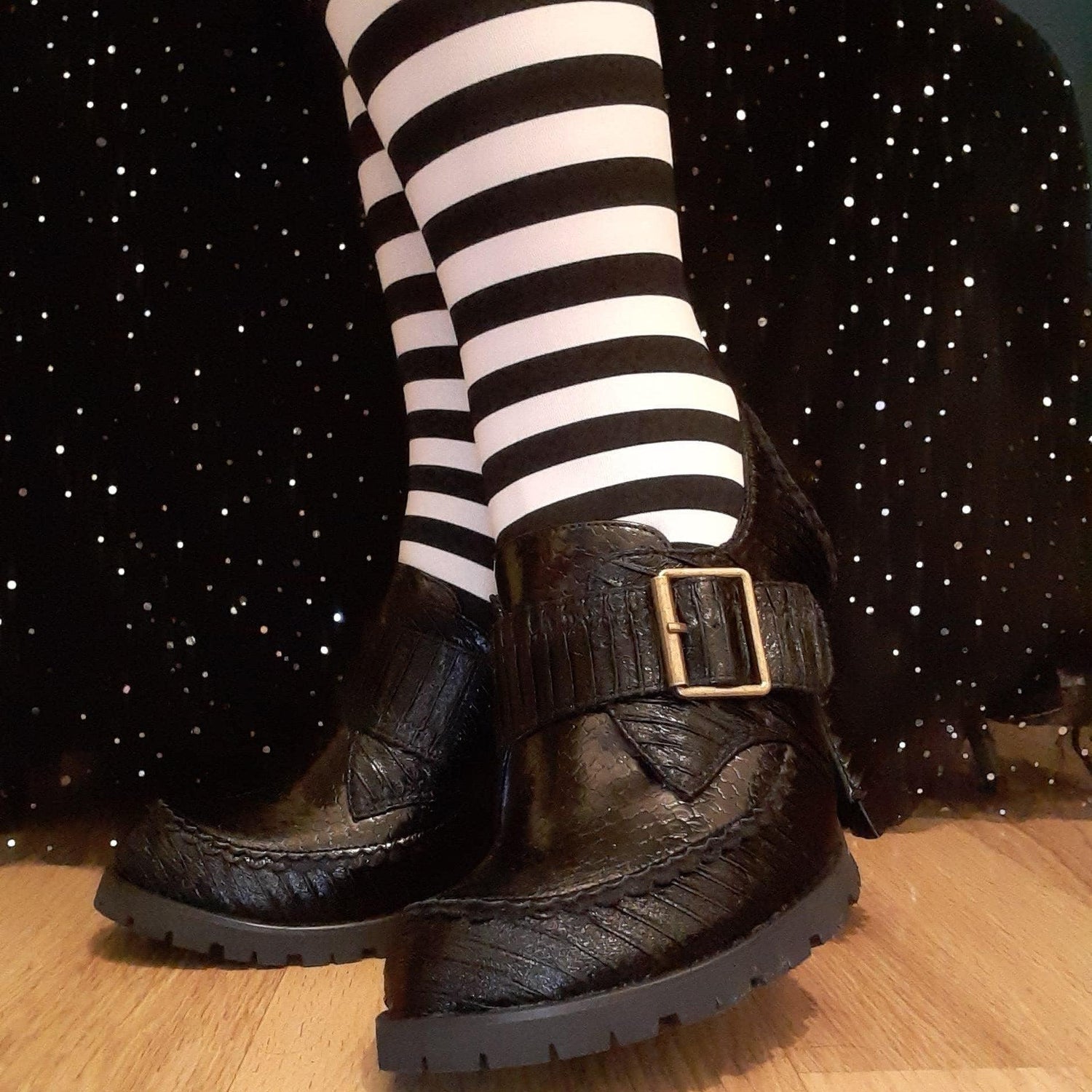 80 Denier Black & White Striped Tights - Witch