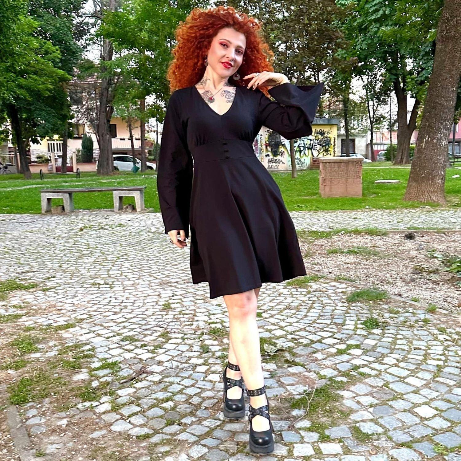 Bell Sleeve Mini Dress - Black - Snag