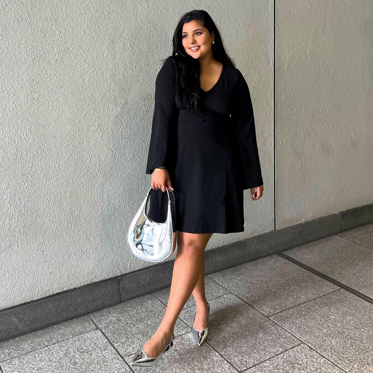 Bell Sleeve Mini Dress - Black - Snag