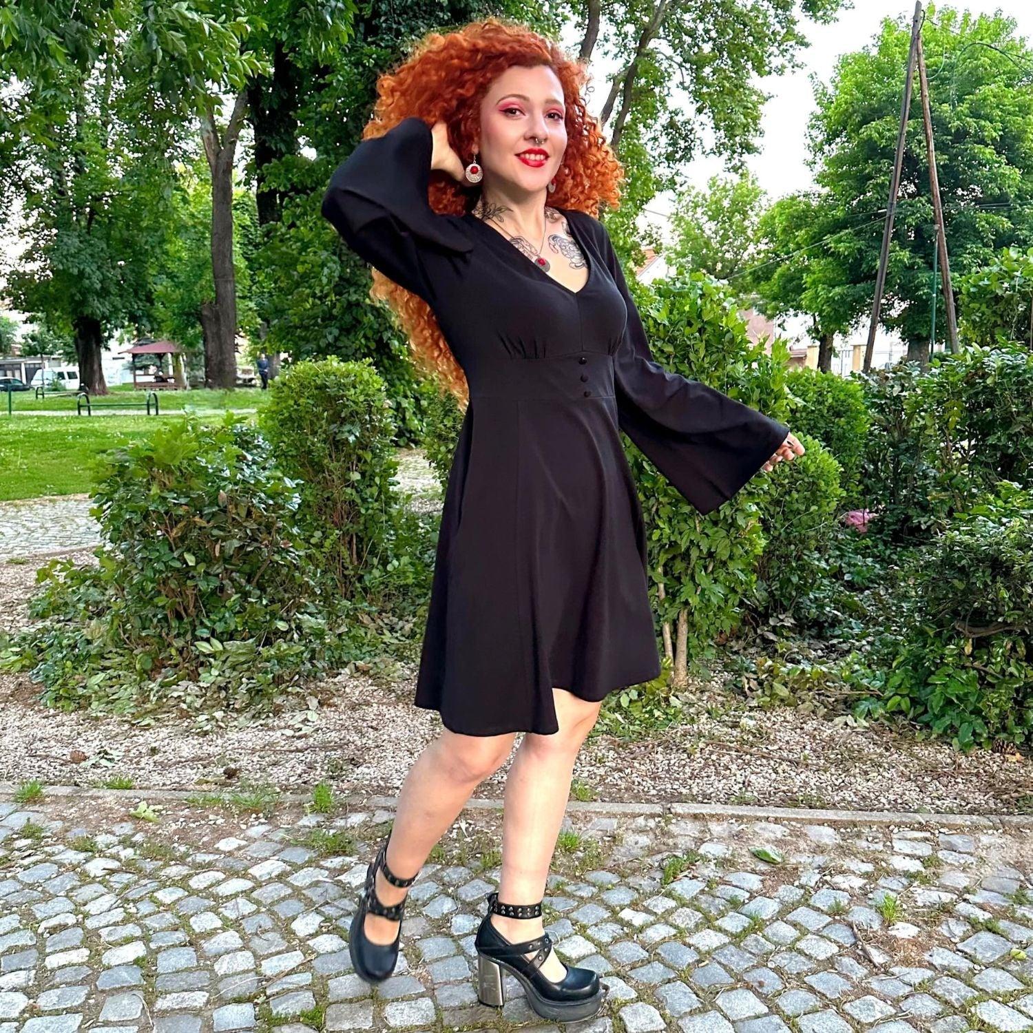 Bell Sleeve Mini Dress - Black - Snag