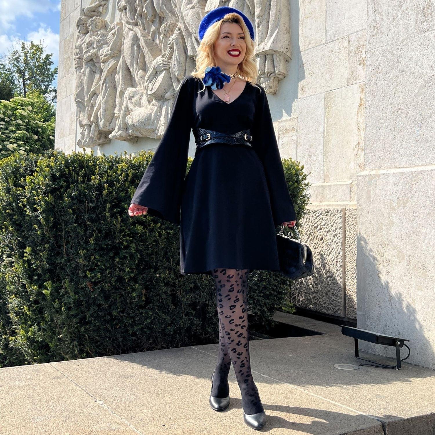 Bell Sleeve Mini Dress - Black - Snag