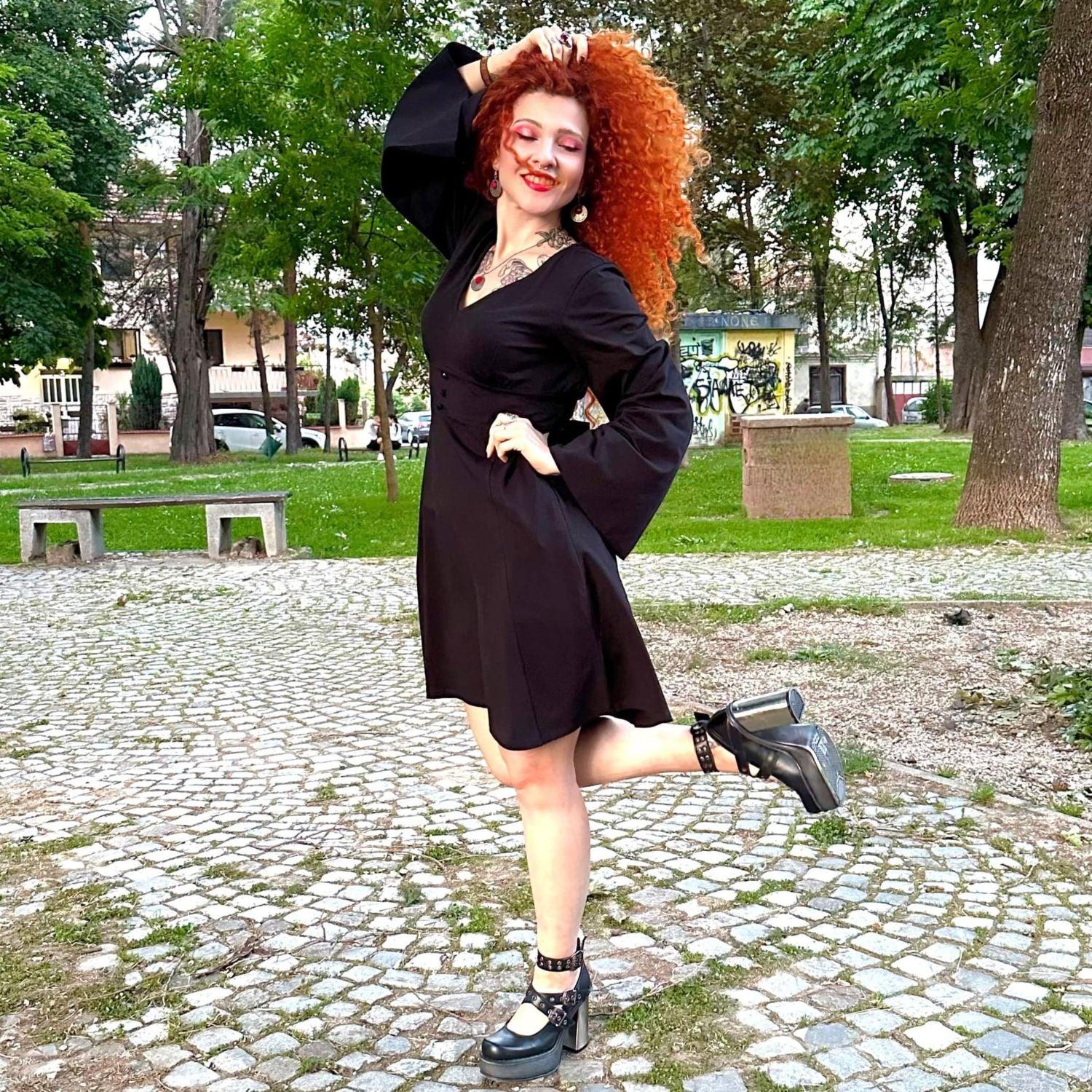 Bell Sleeve Mini Dress - Black - Snag