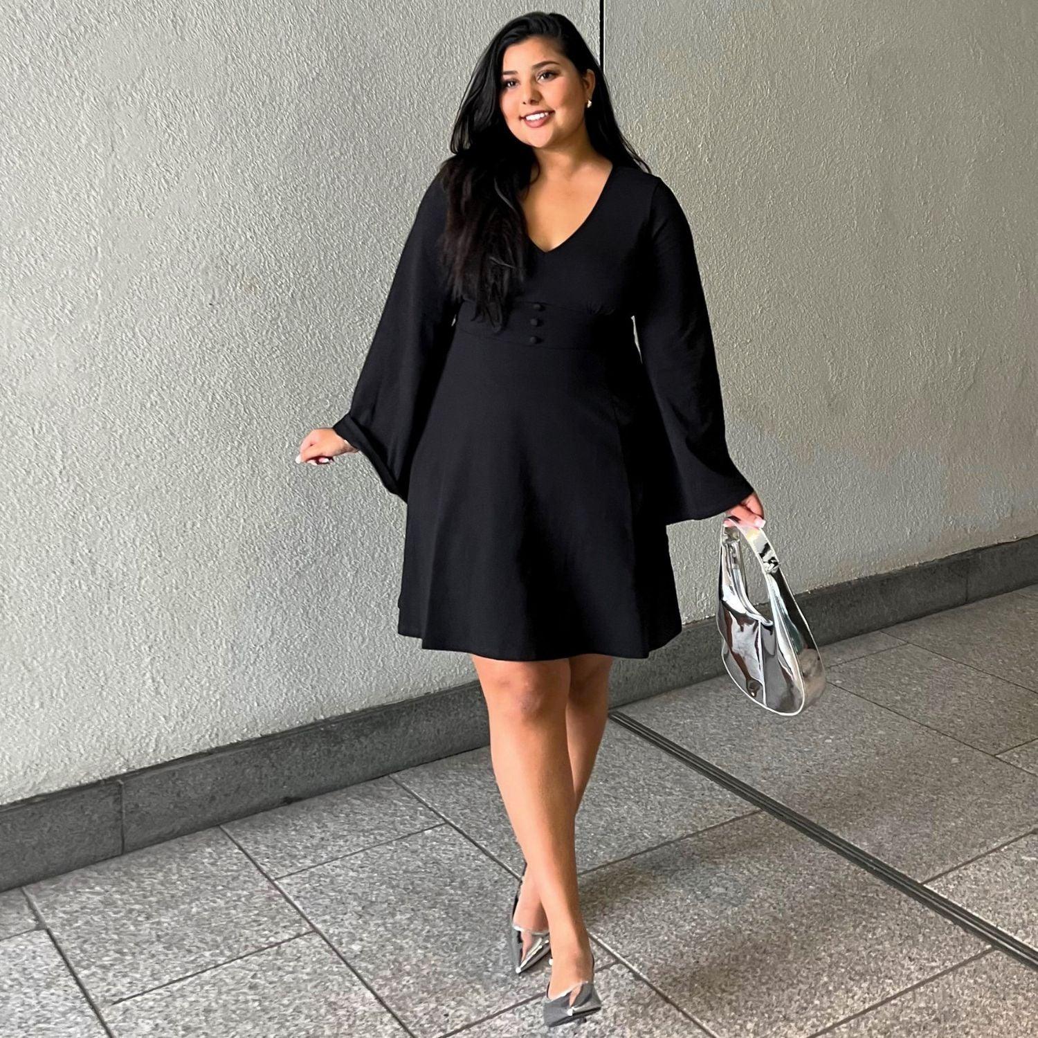 Bell Sleeve Mini Dress - Black - Snag