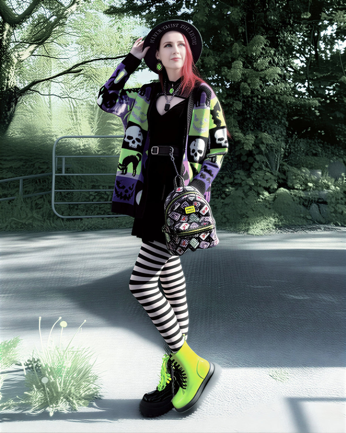 80 Denier Black & White Striped Tights - Witch