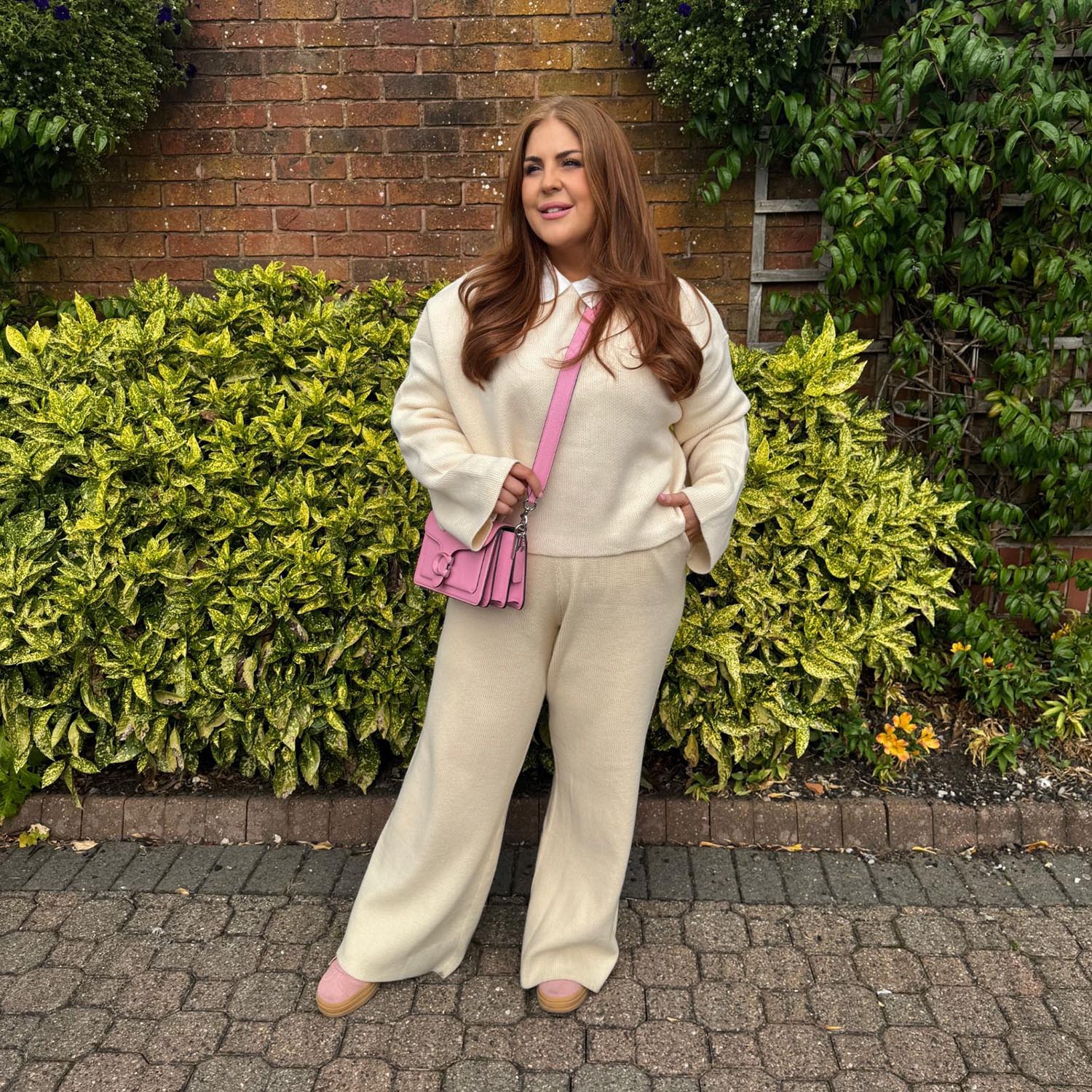 Oatmeal Rib Knit Wide Leg Trousers with Pockets | Snag
