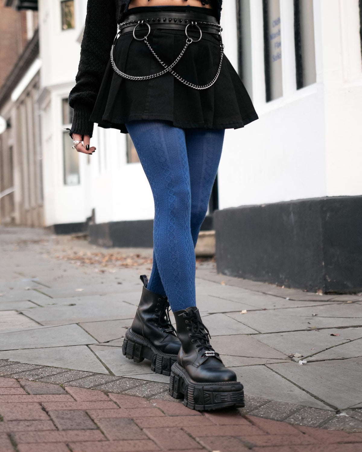 Grannies Cable Knit Wool Tights - Kraken's Breath