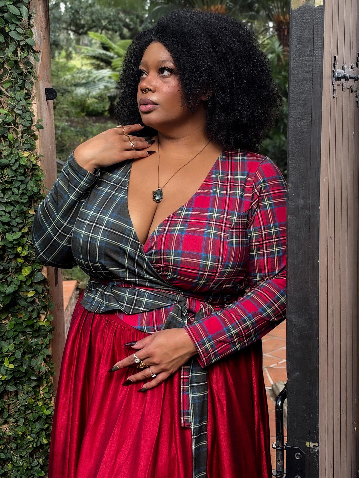 Jura Duo Plaid Wrap Top - Red / Green
