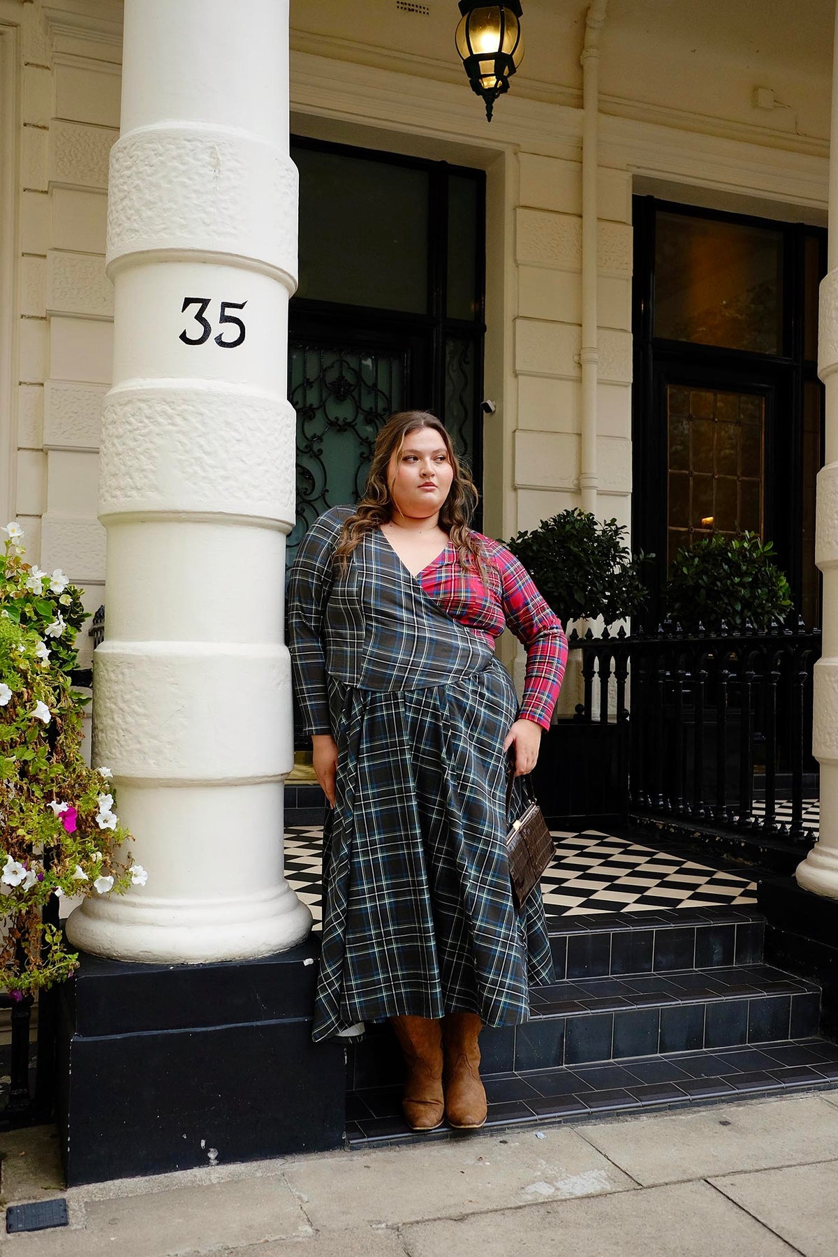 Islay Jersey Maxi A-Line Skirt - Green Tartan