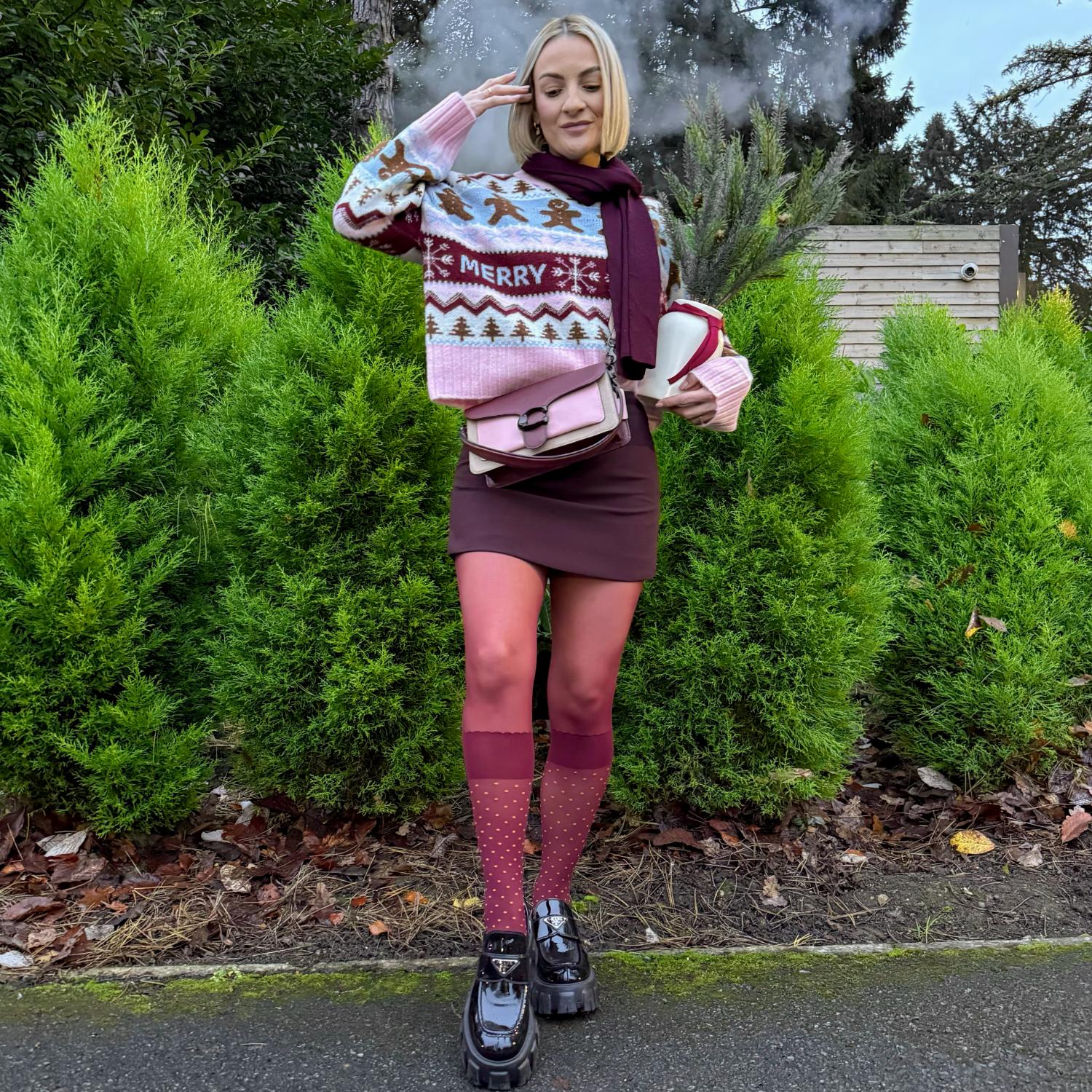 Seoul Chic Faux Sock Tights - Burgundy