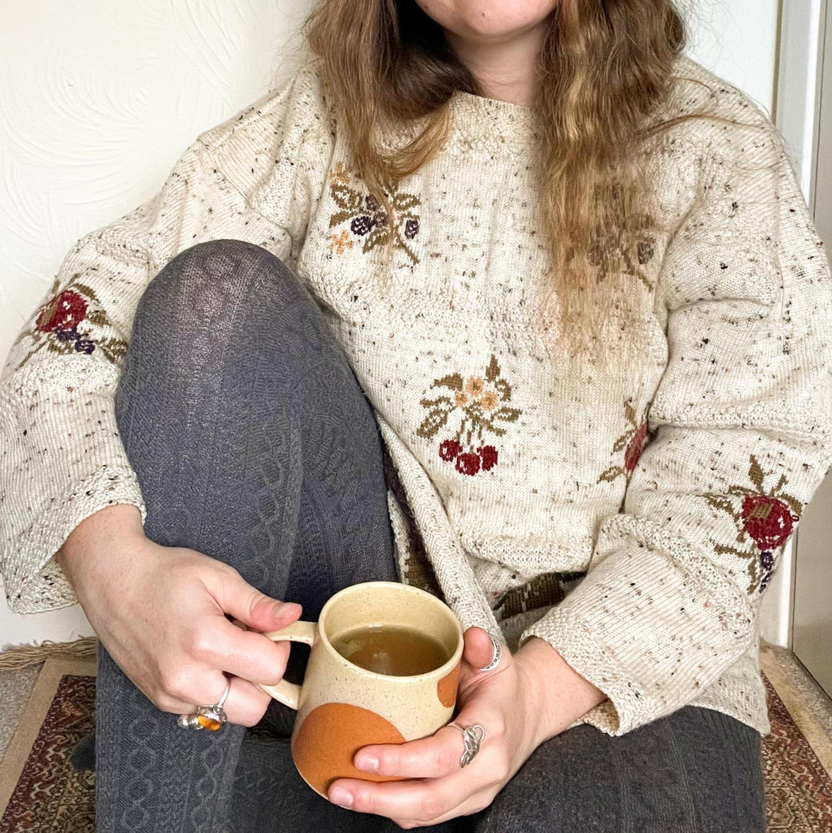 Grannies Cable Knit Wool Tights - Slate