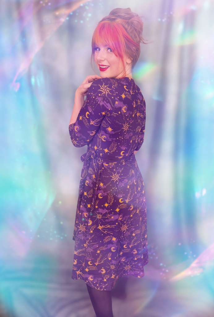 Celestial Wrap Dress Purple & Gold | Women Fashion