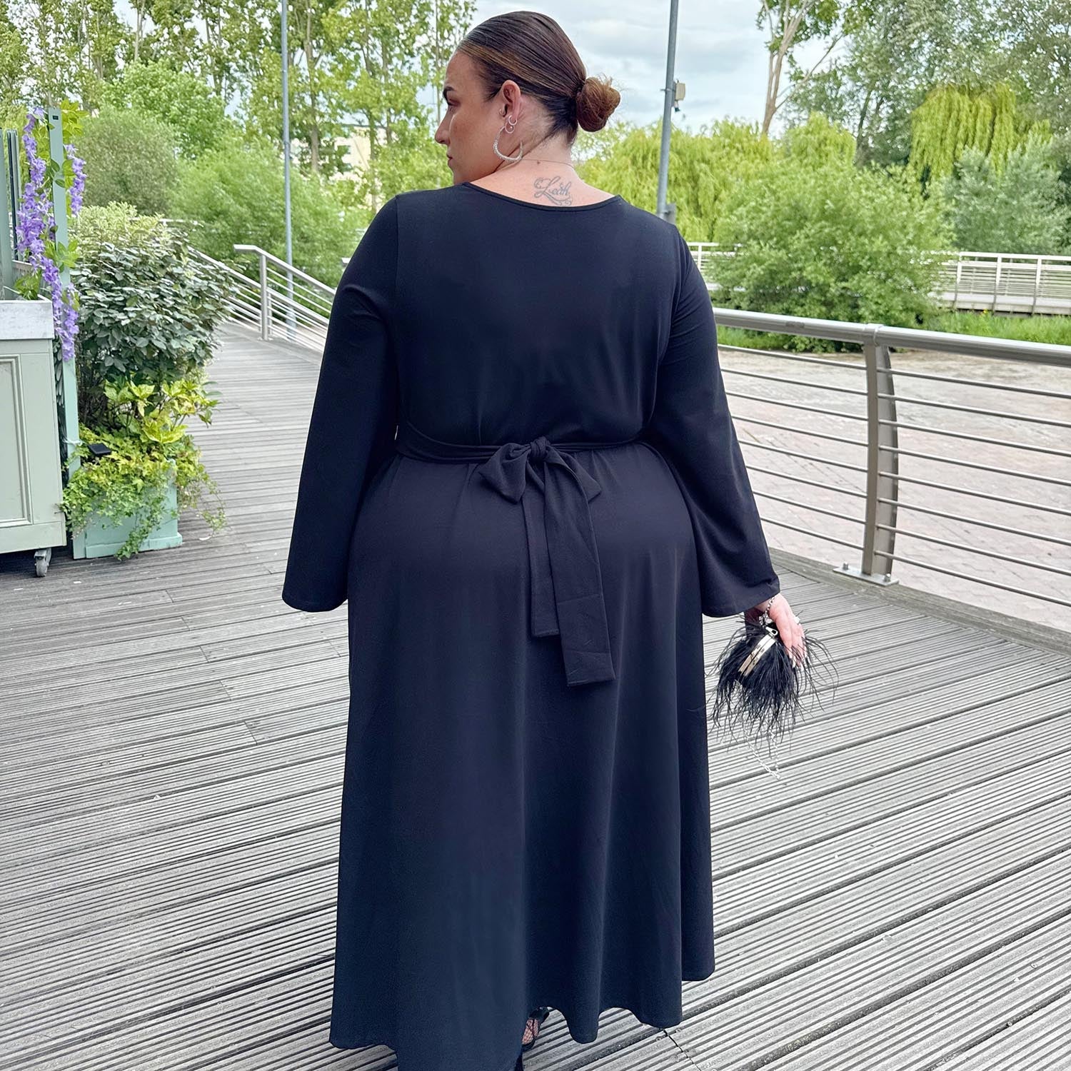 chinese dress ladies CurveWow Wrap Balloon Sleeve Midaxi Dress Black Silver – Curvewow