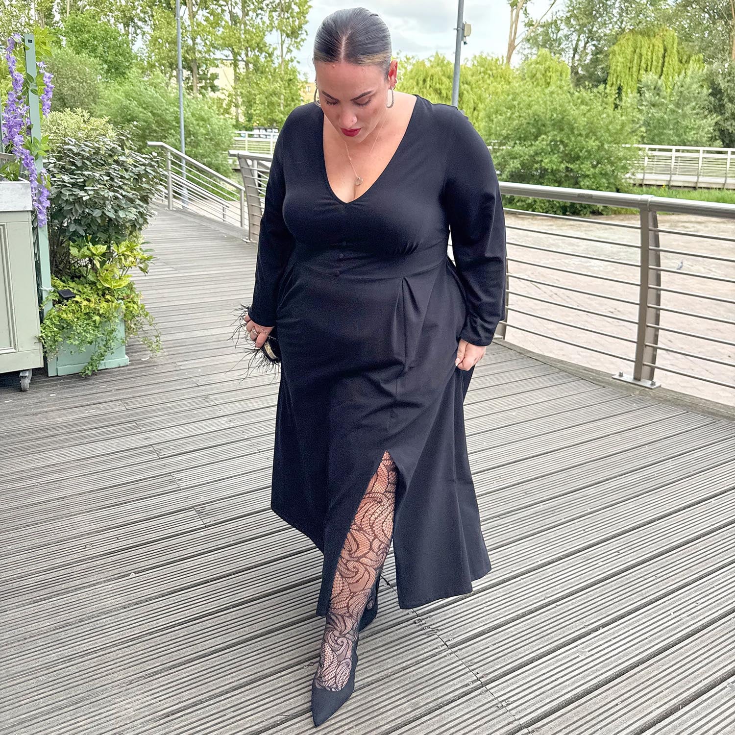 Midaxi Bell Sleeve Dress - Black - Tights & Clothes In Sizes 4-38