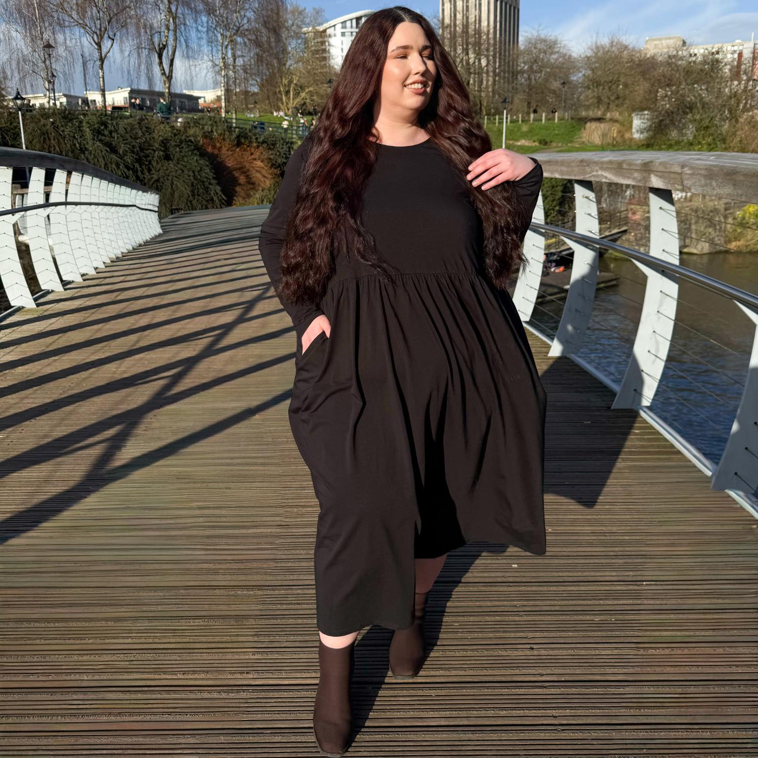 Black Long Sleeve Maxi Dress | Full Coverage