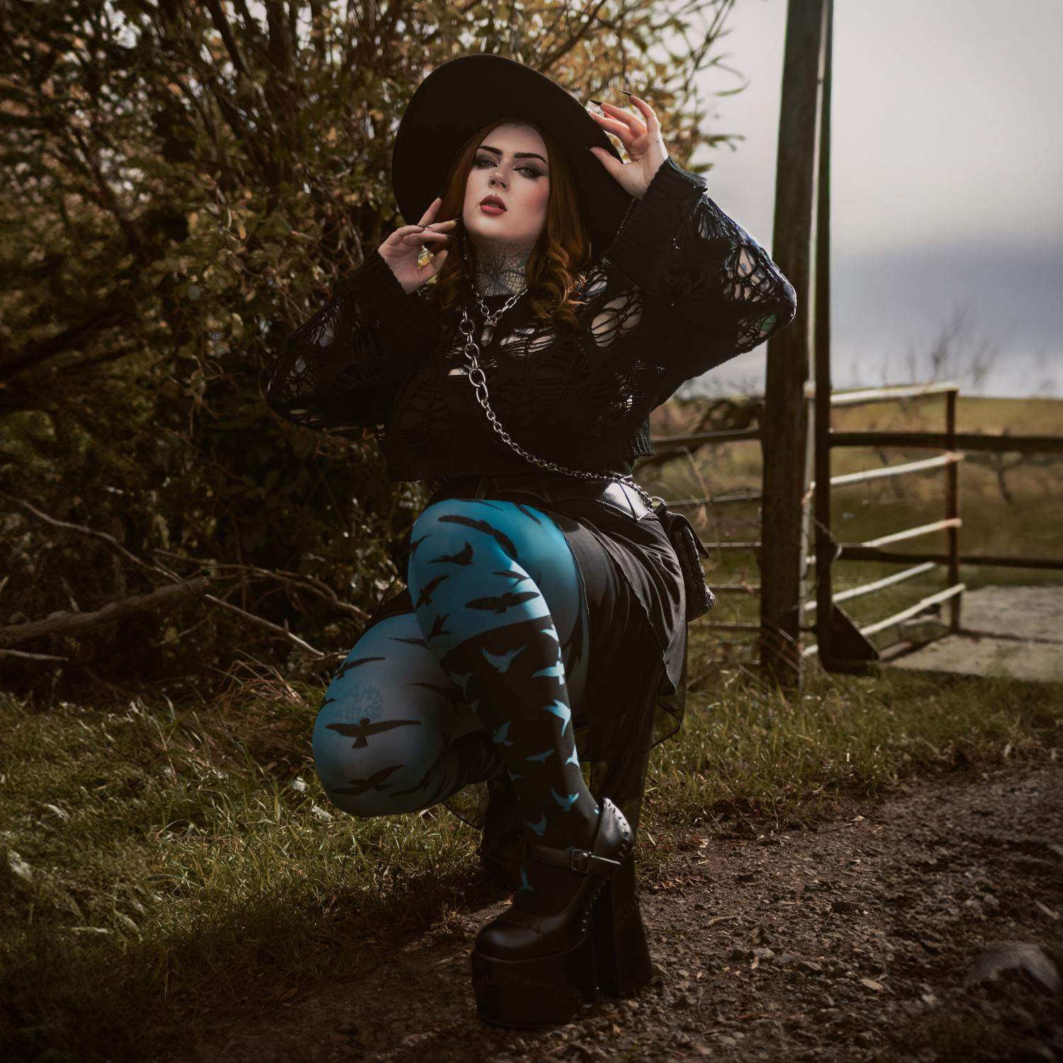 The Birds 80 Denier Tights | Goth & Witchy Bird Print Tights