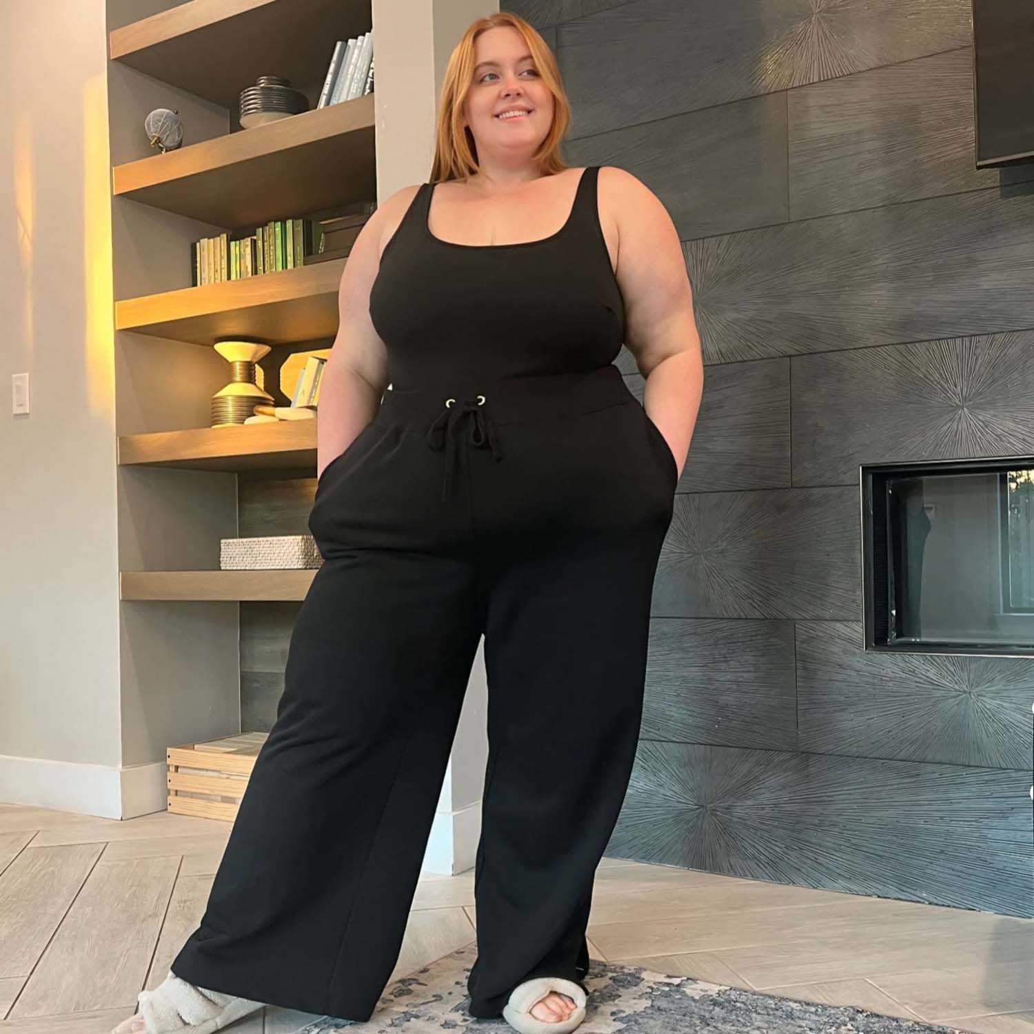 Wide Leg Joggers in Black Organic Cotton Comfy Snag