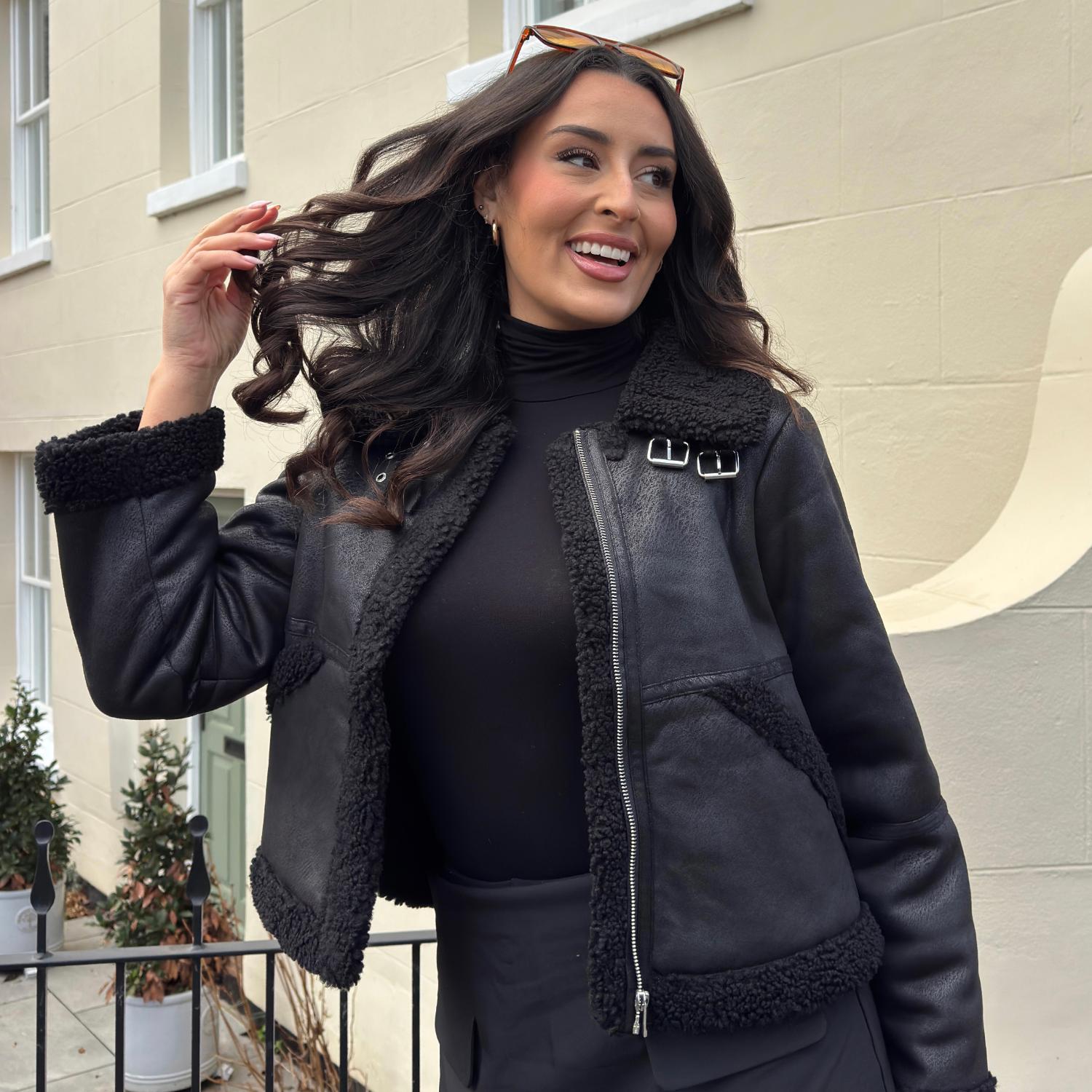 Black Borg Aviator Jacket - Snuggly & Stylish Vegan Suede – Snag