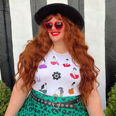 White Viscose T-shirt featuring a colourful retro "Circle of Love" graphic print centred on the chest.