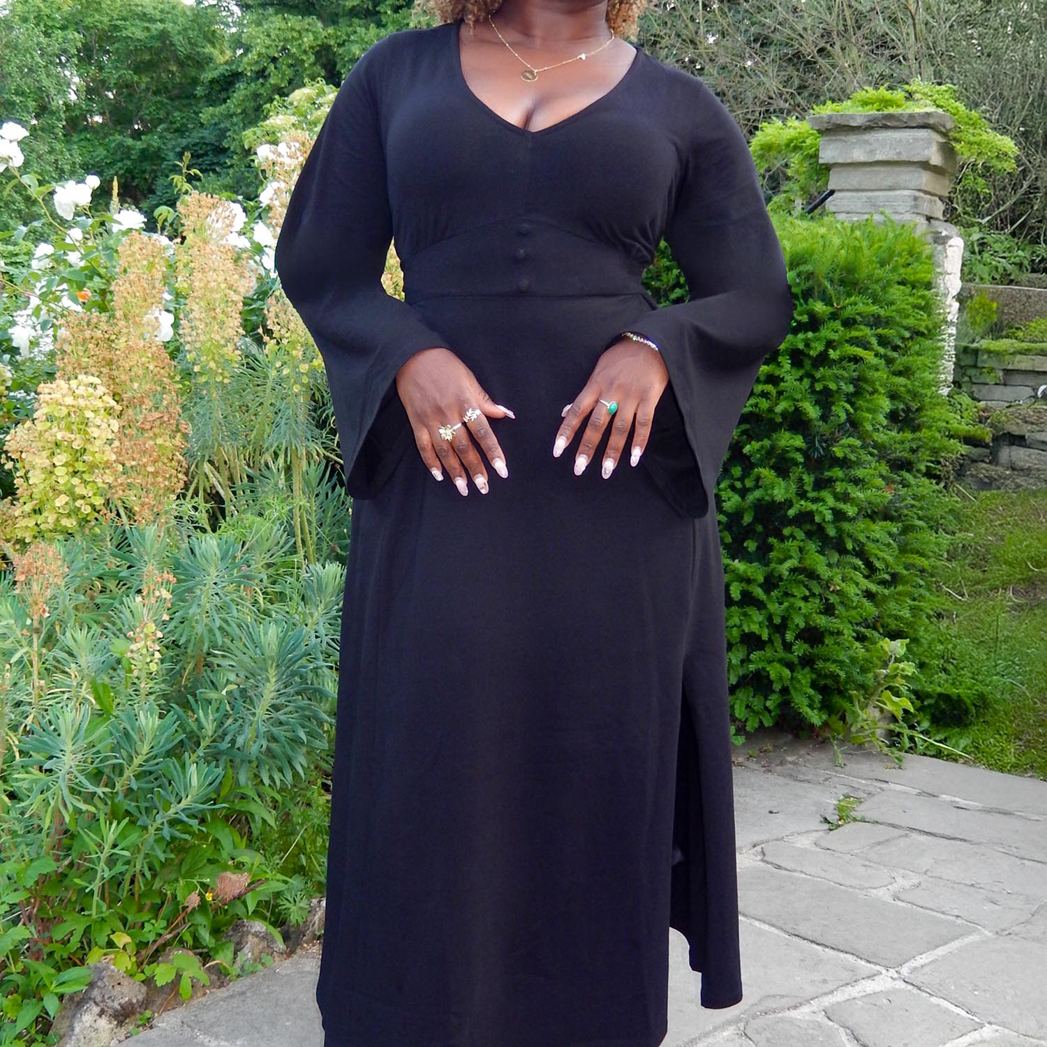 Midaxi Bell Sleeve Dress - Black - Tights & Clothes In Sizes 4-38