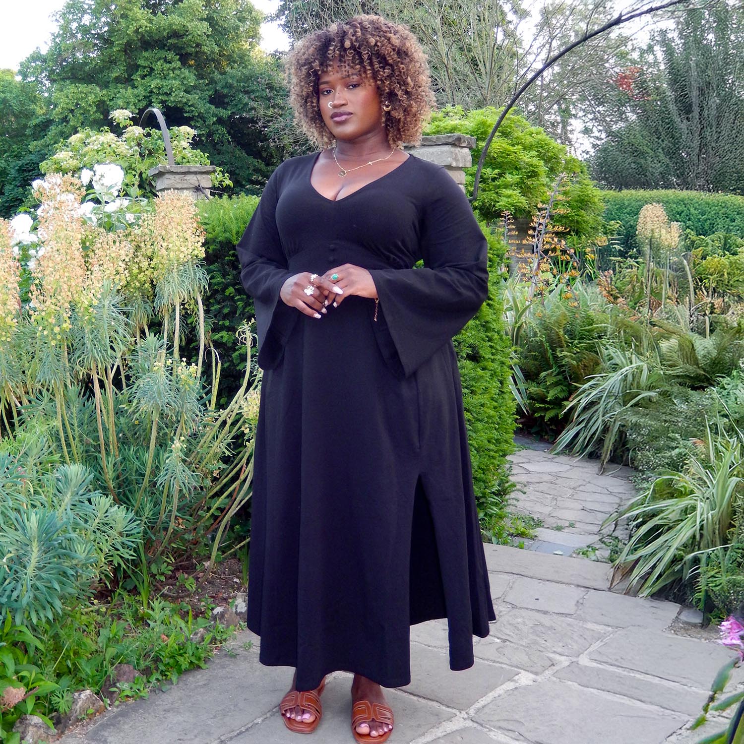 Midaxi Bell Sleeve Dress - Black - Tights & Clothes In Sizes 4-38 - Snag