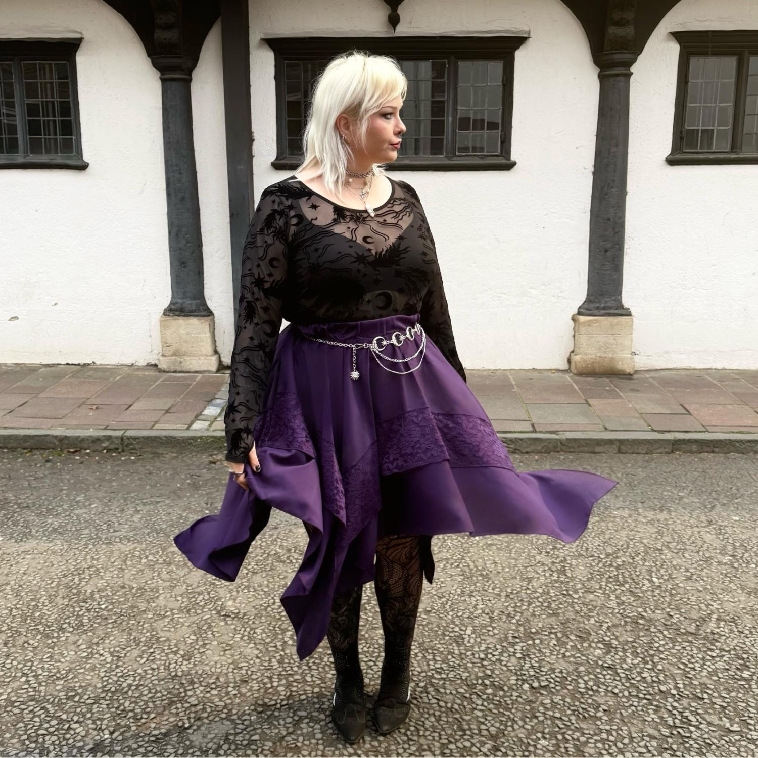 Celestial Flock Mesh Top - Black