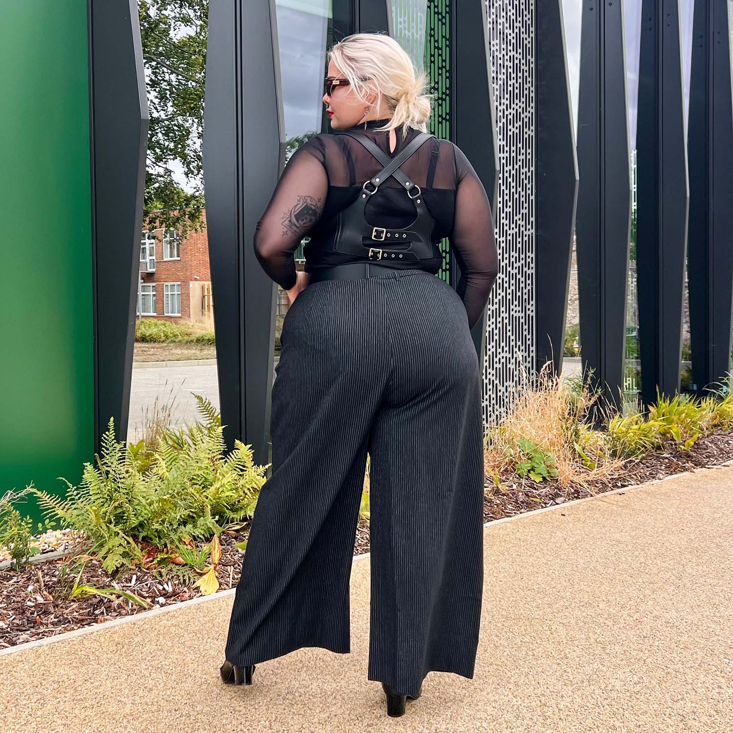 Wide Leg Pinstripe Tailored Trousers Black Tights Clothes In