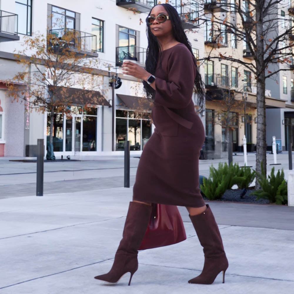 スカート NKNIT mix color tight long KNIT dress Midi Knitted Cocoon Dress in Hot Chocolate | Cloud Knit – Snag