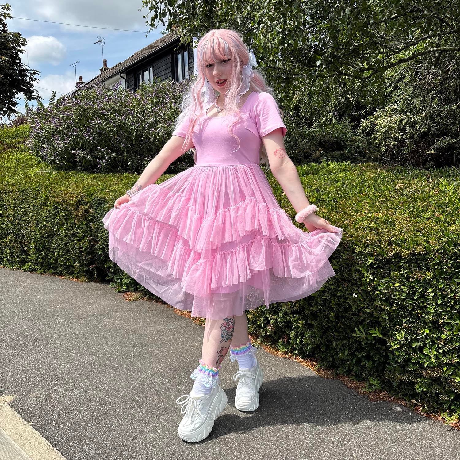 Mini Tee Mesh Dress - Pink Frosting - Tights & Clothes In Sizes 4-38 - Snag