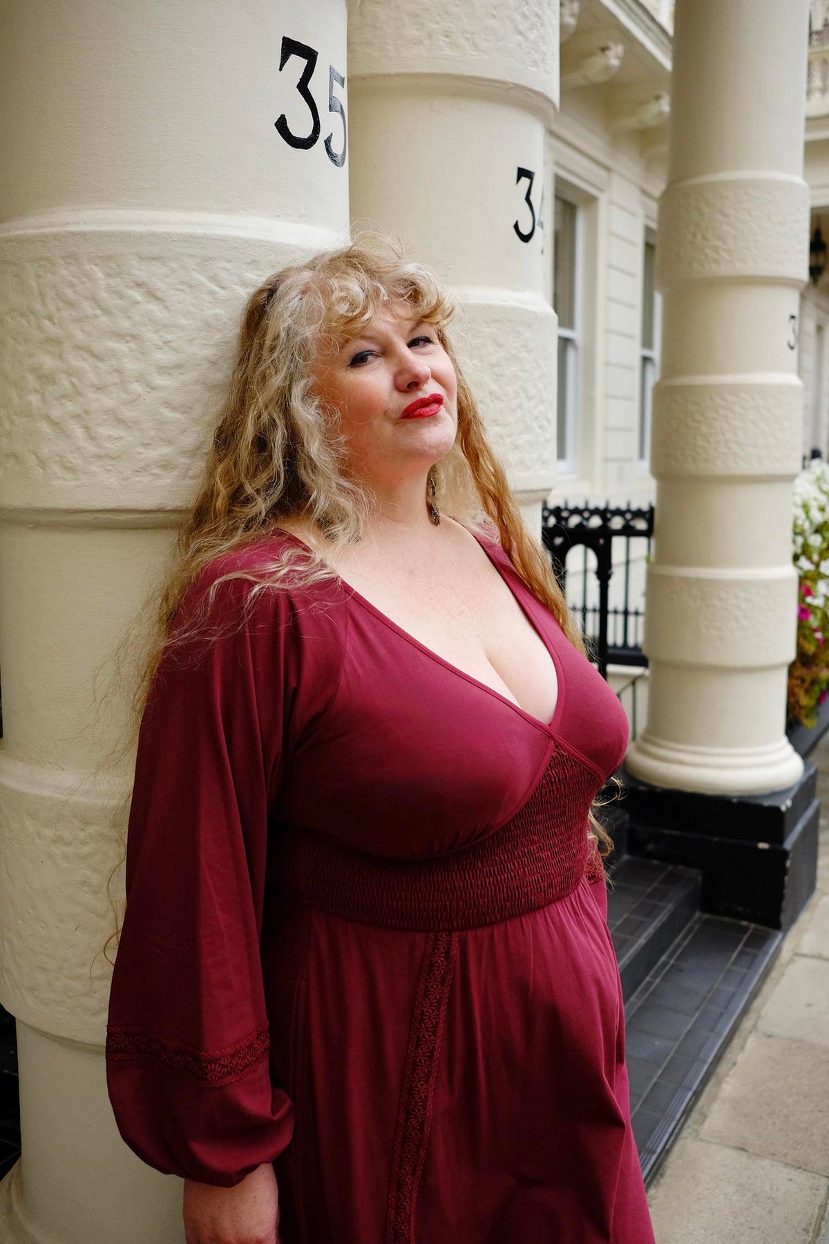 Skye Balloon Sleeve Lace Trim Dress - Burgundy