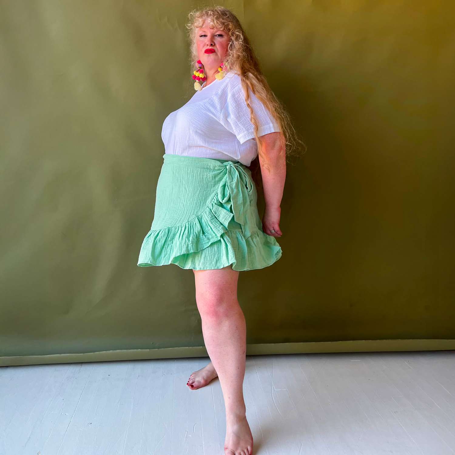 Mary Cotton Gauze Wrap Skirt - Pistachio